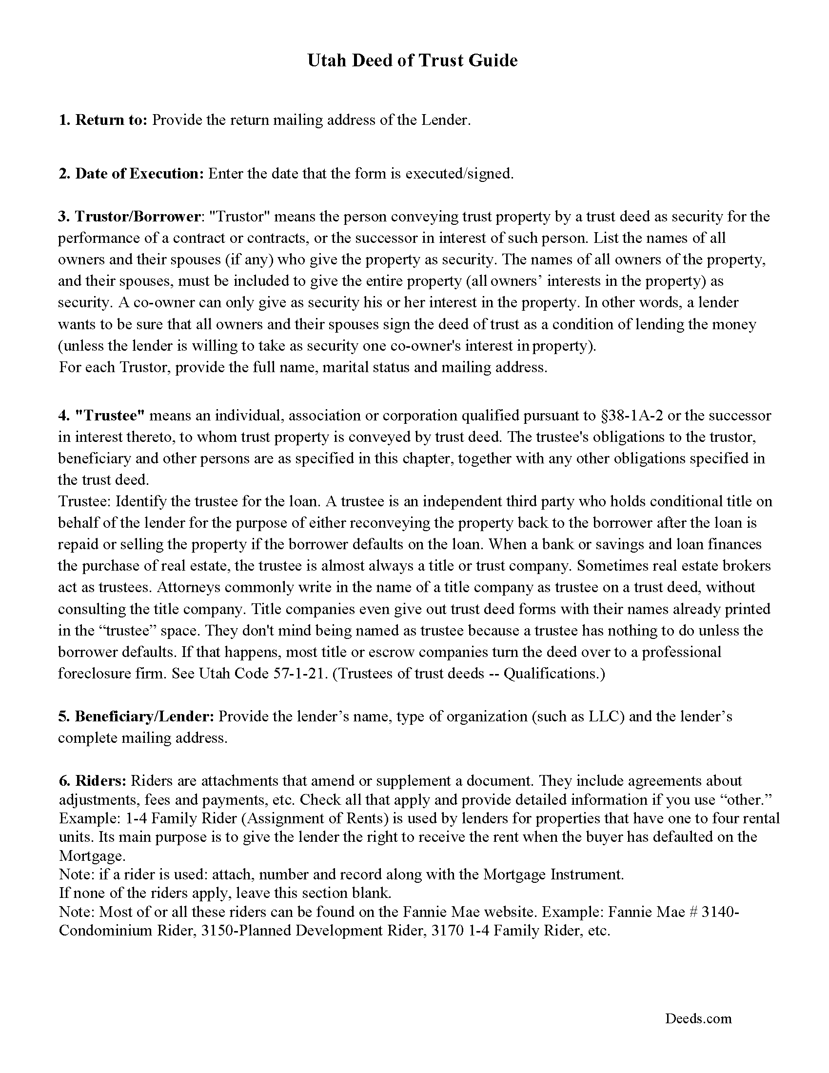 Wayne County Deed of Trust Guidelines