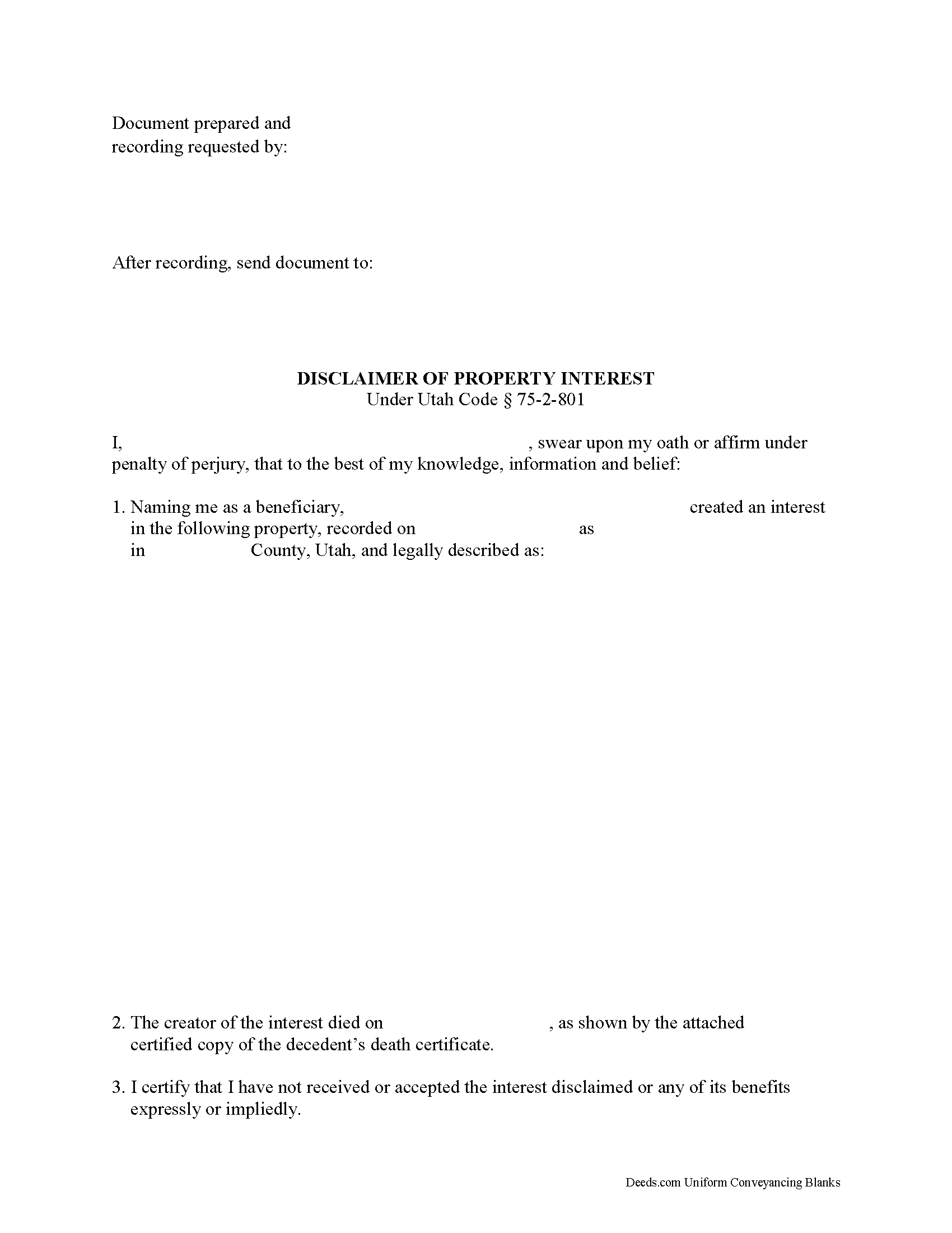 Davis County Disclaimer of Interest Form