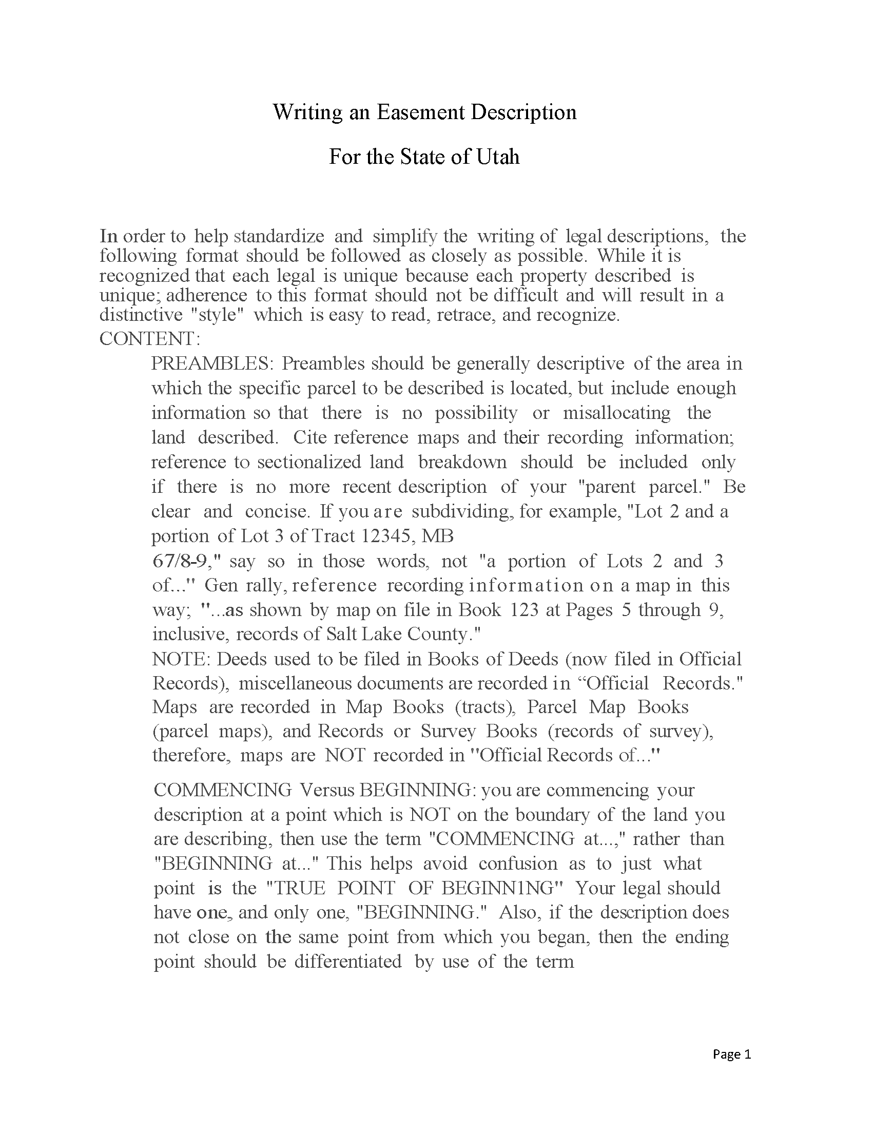 Davis County Utah Easement Description Guide