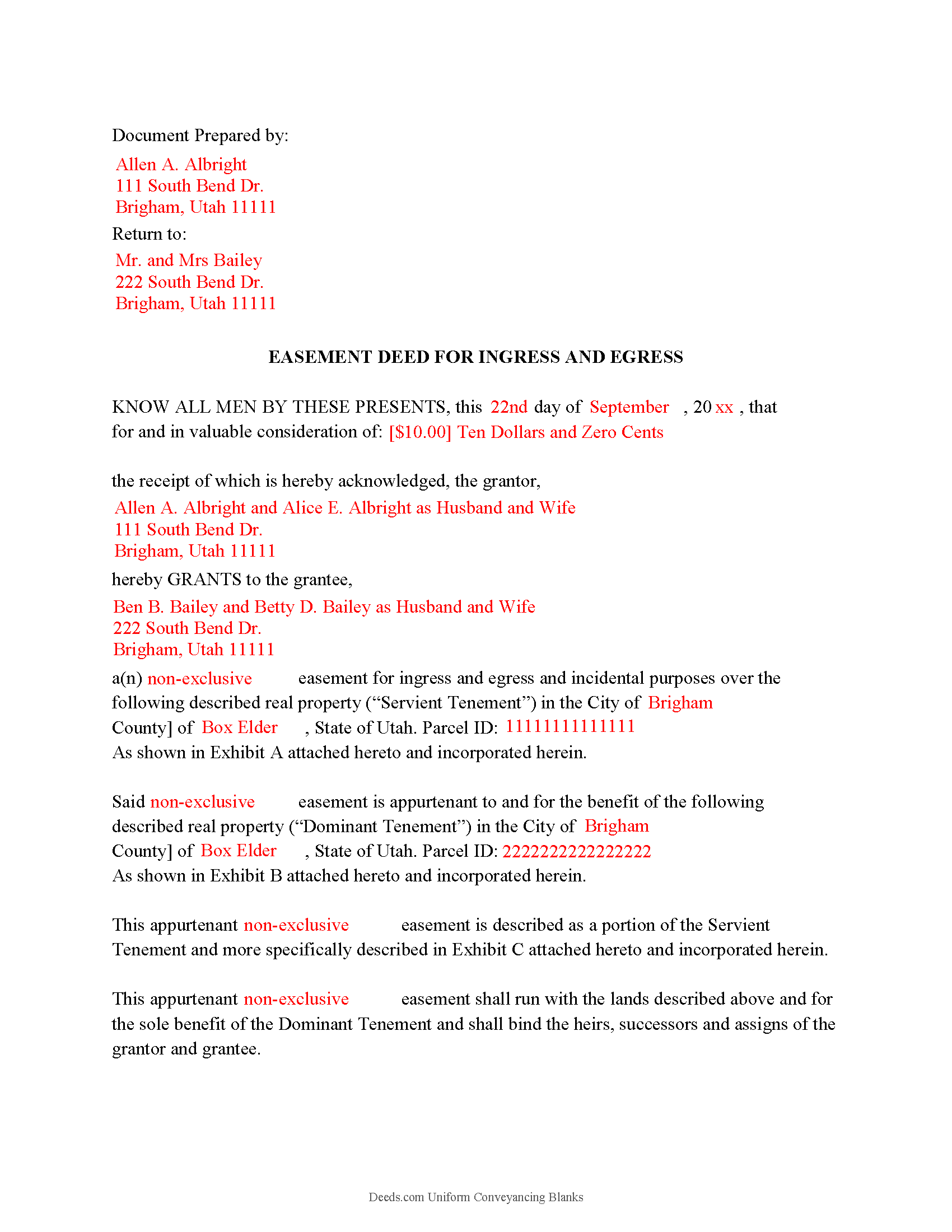 Davis County Completed Example of the Easement Deed Document