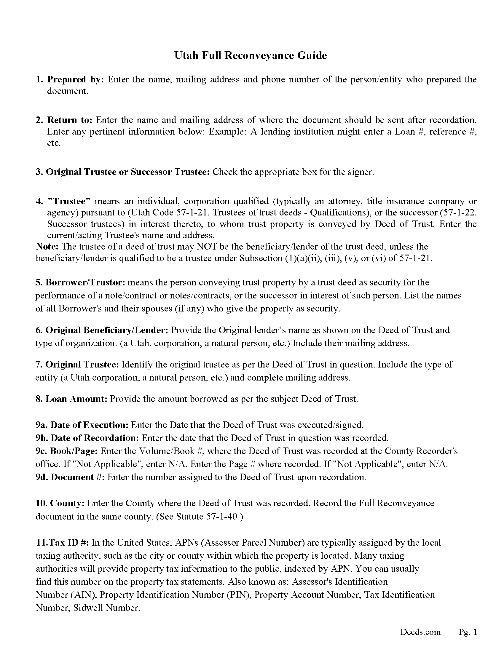 Davis County Full Reconveyance Guidelines