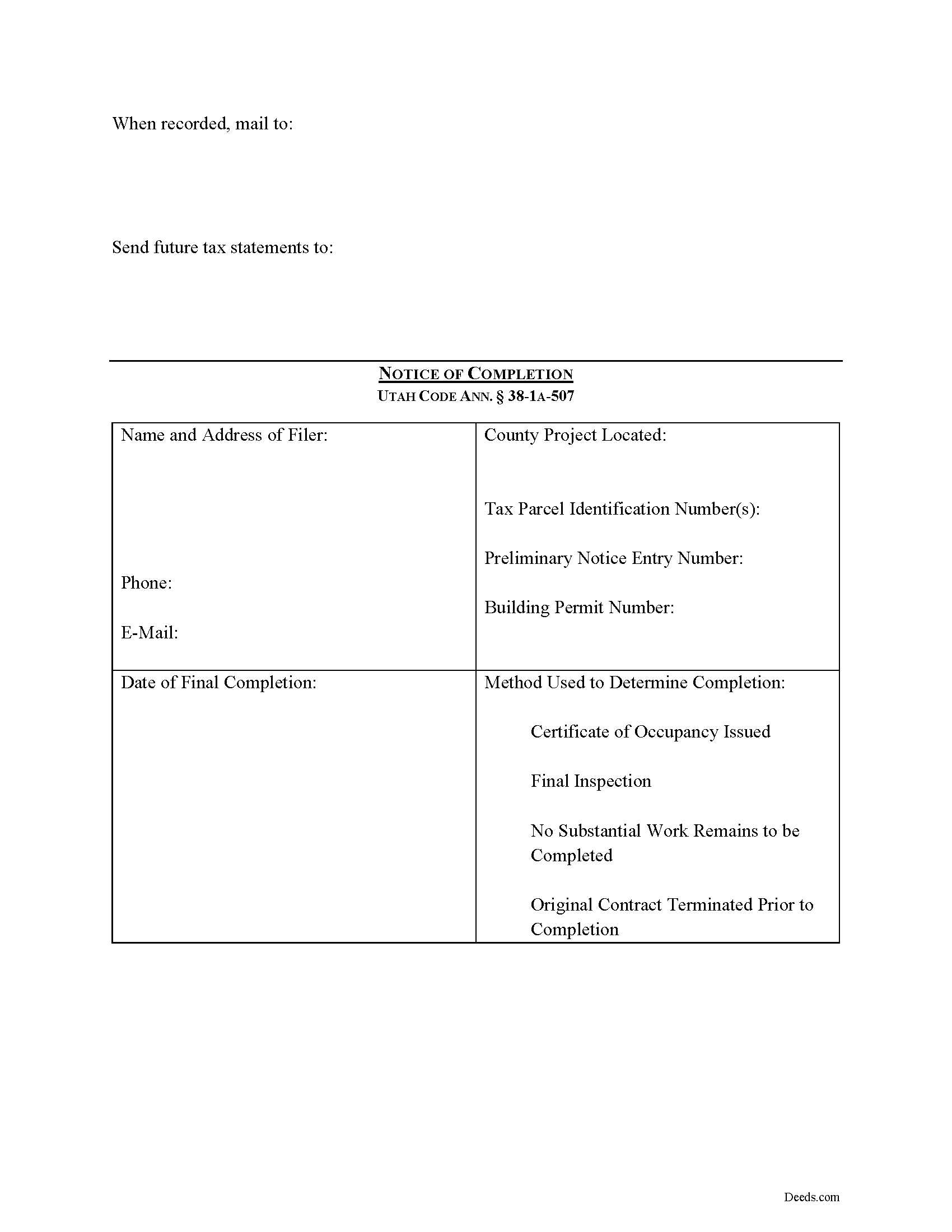 Davis County Notice of Completion Form