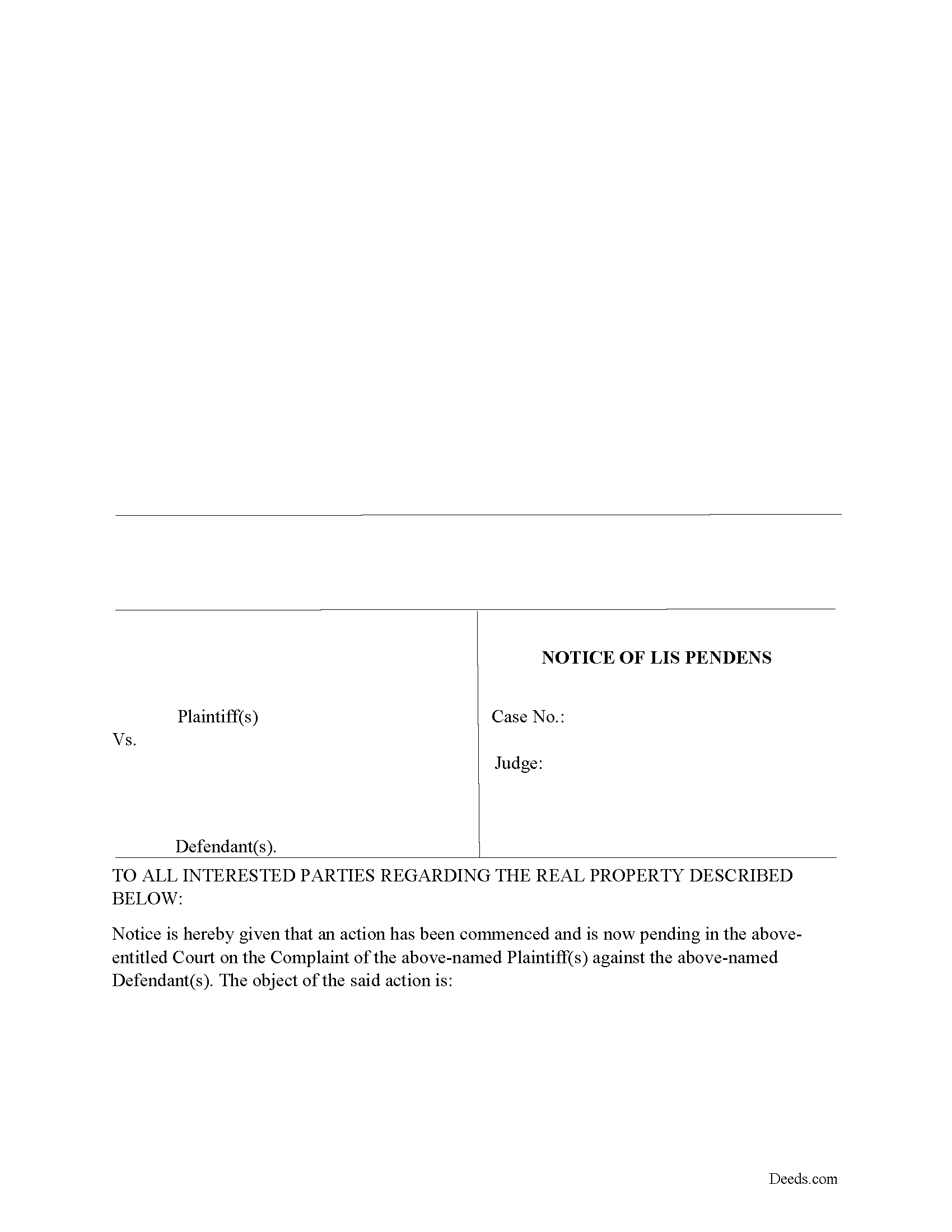 Notice of Lis Pendens Form