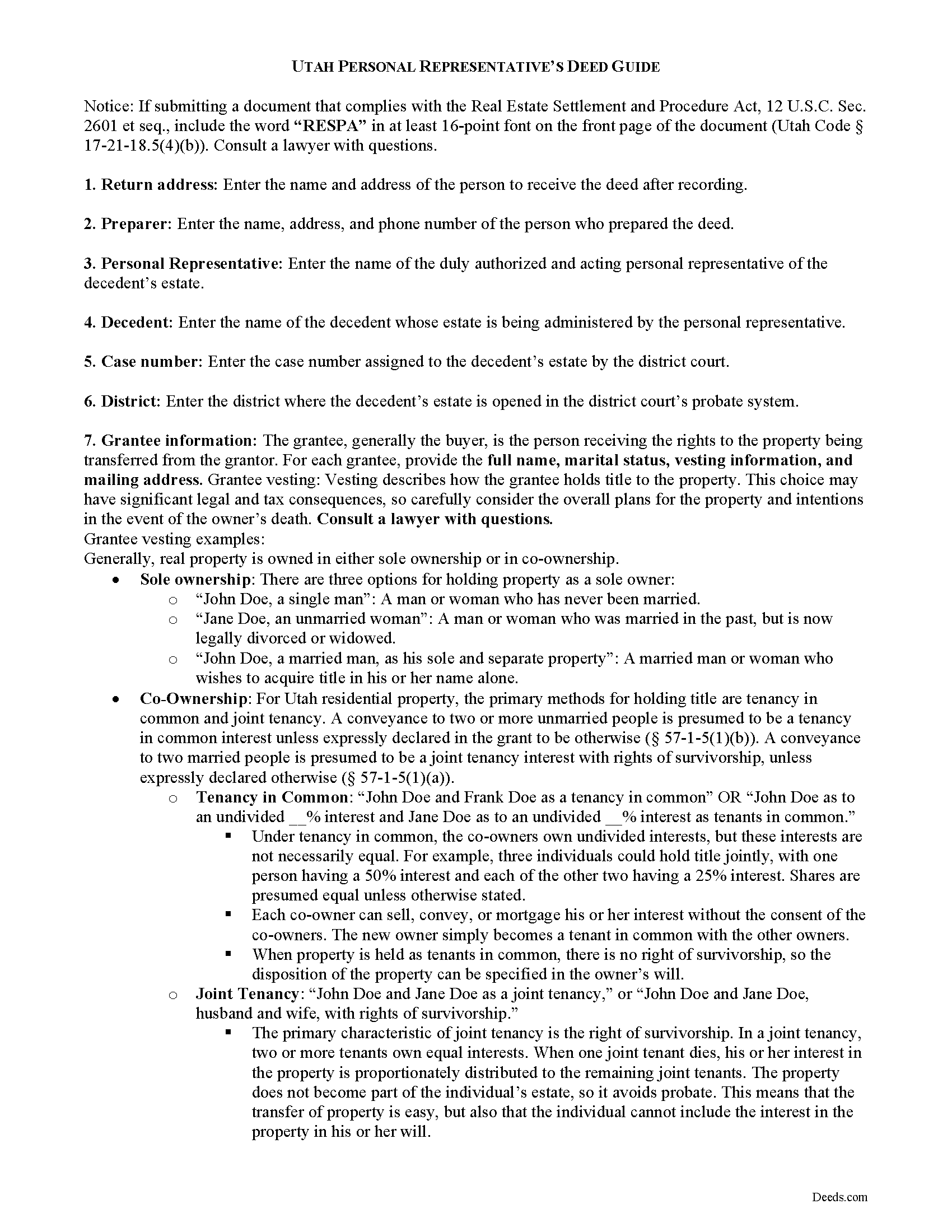 Davis County Personal Representative Deed Guide