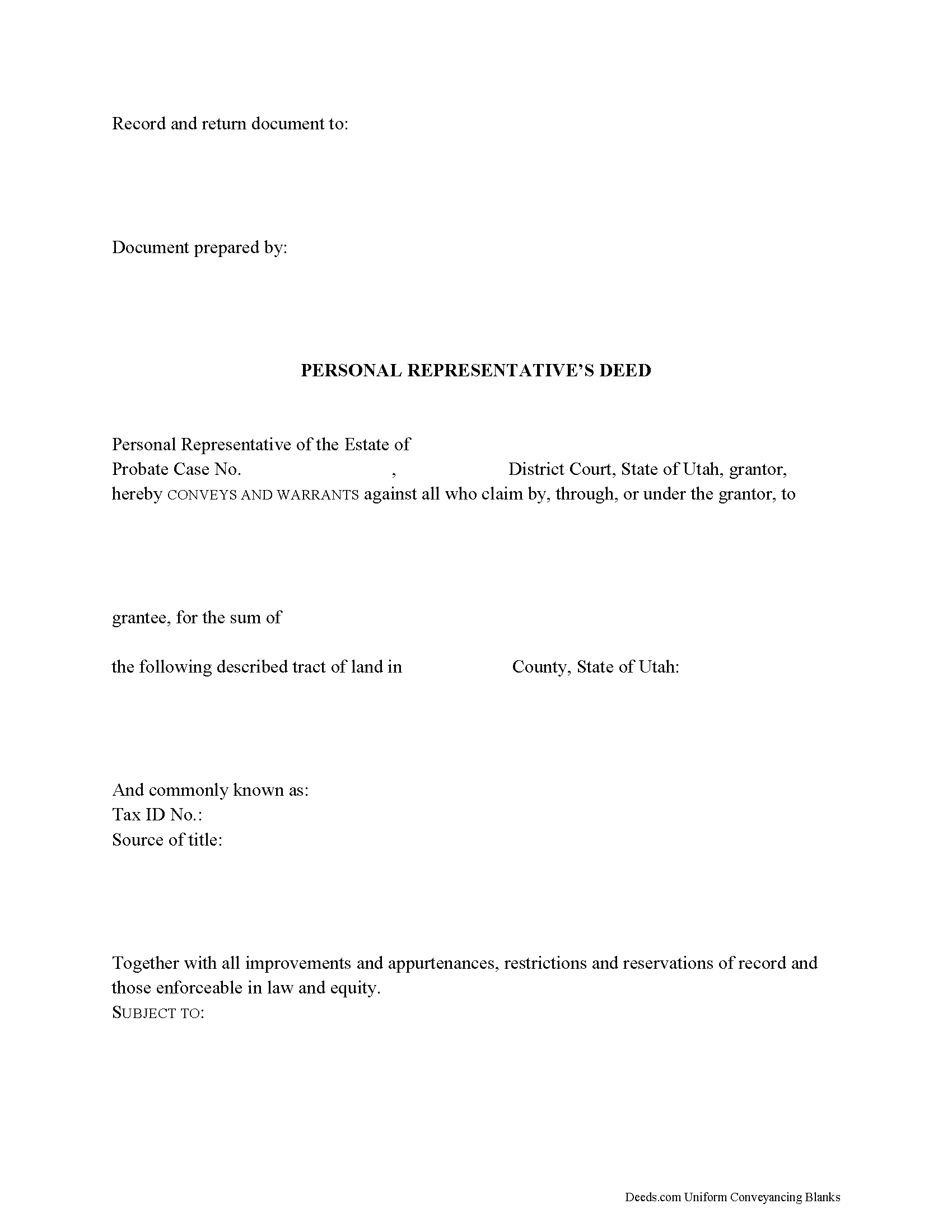 Davis County Personal Representative Deed Form
