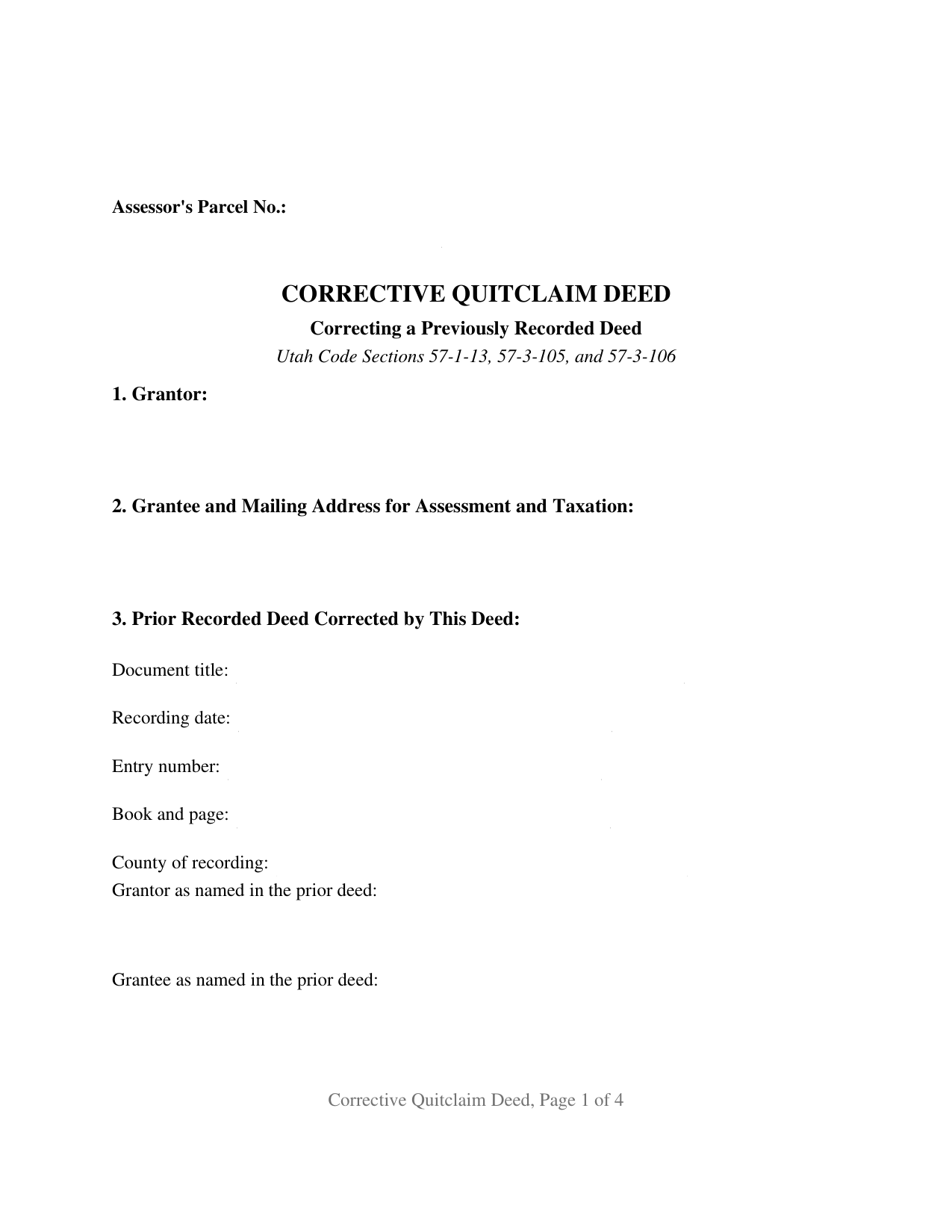 Duchesne County Quitclaim Deed (Corrective) Form