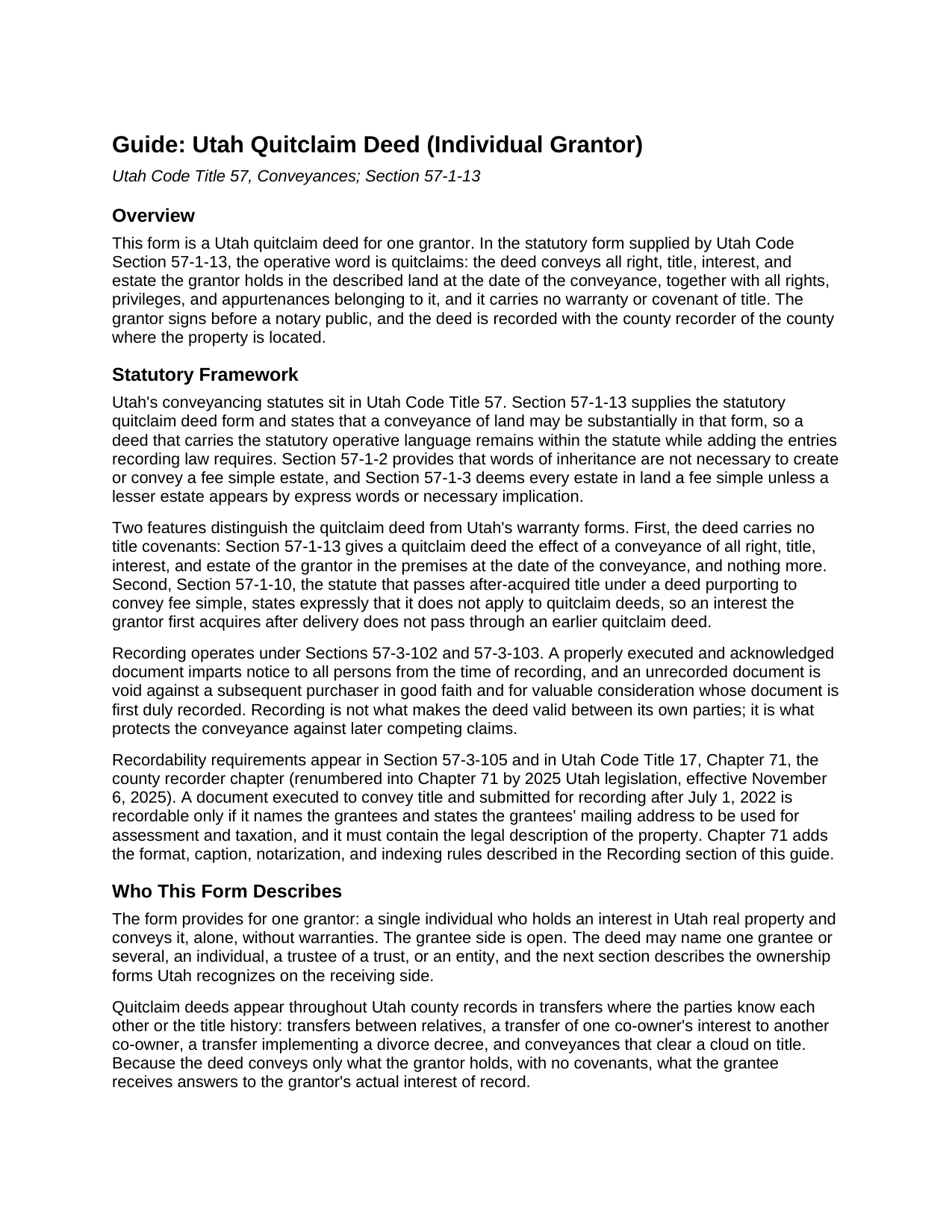 Wayne County Quitclaim Deed (Individual Grantor) Guide