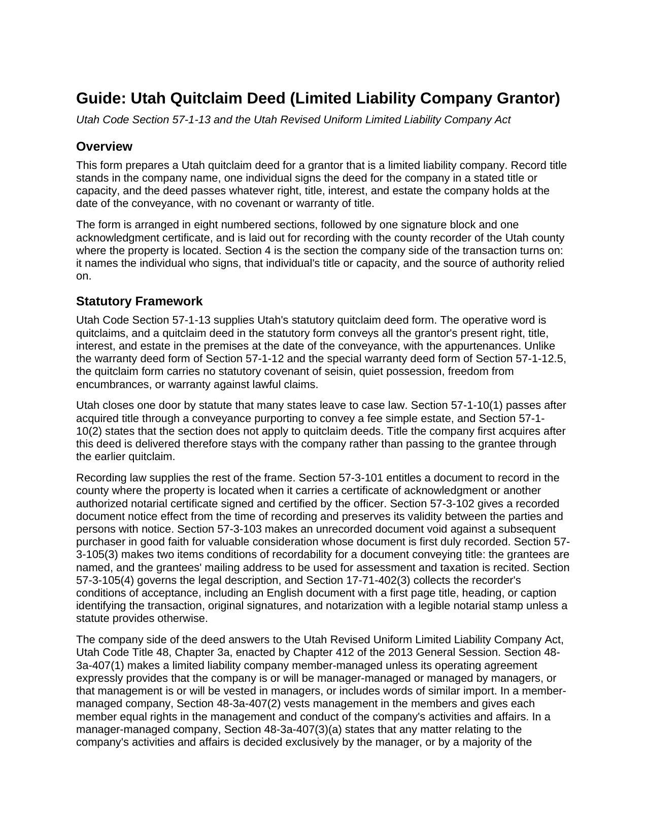 Daggett County Quitclaim Deed (LLC Grantor) Guide