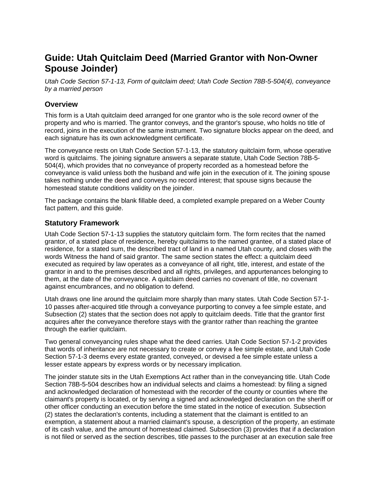 Emery County Quitclaim Deed (Married Grantor with Non-Owner Spouse Joinder) Guide
