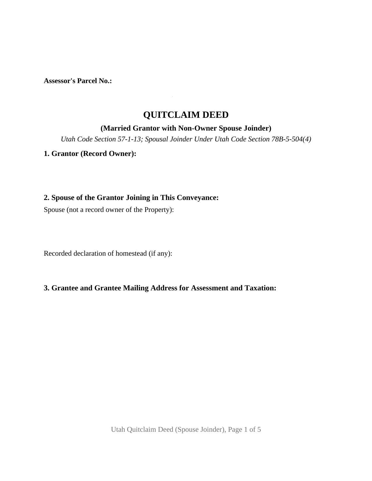 Emery County Quitclaim Deed (Married Grantor with Non-Owner Spouse Joinder) Form