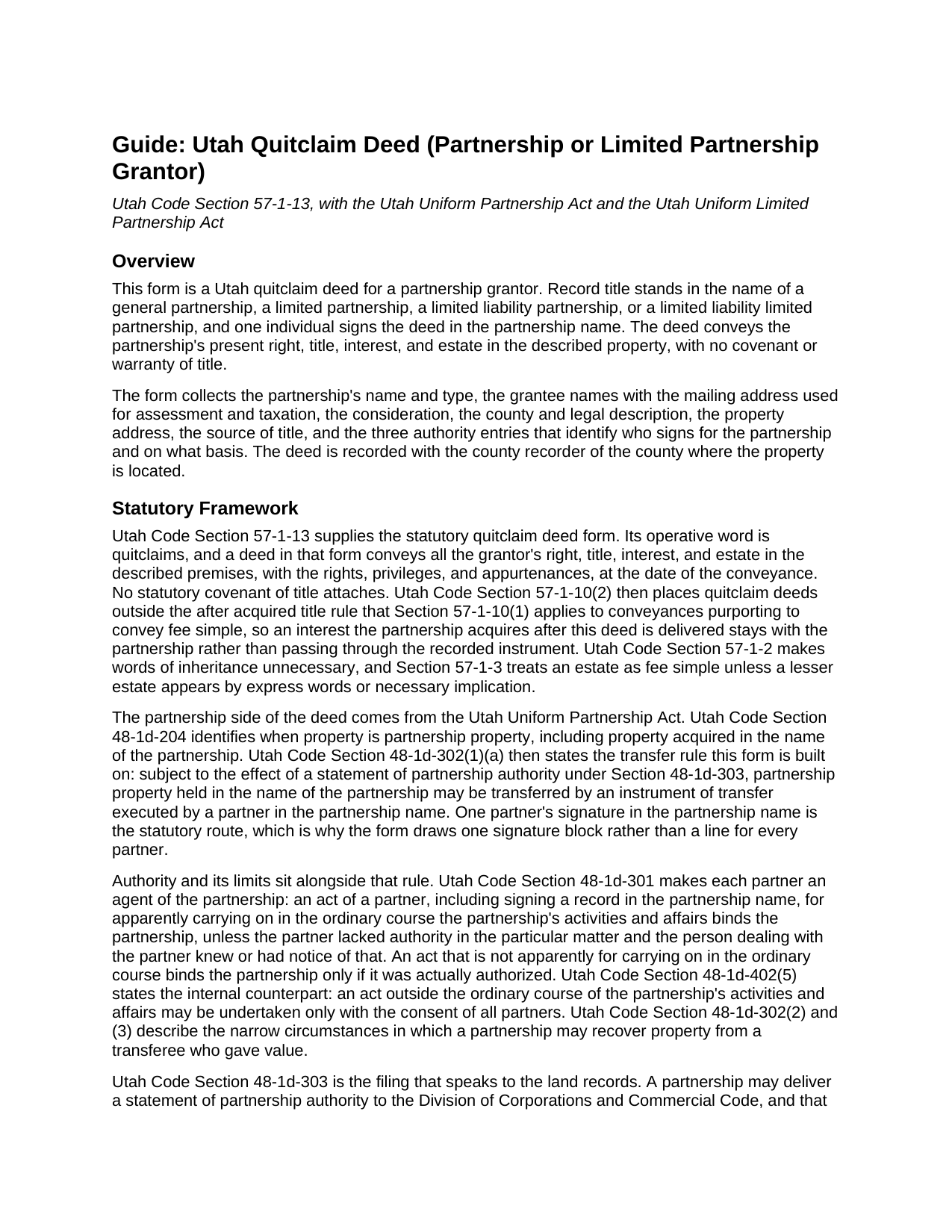 Washington County Quitclaim Deed (Partnership or Limited Partnership Grantor) Guide