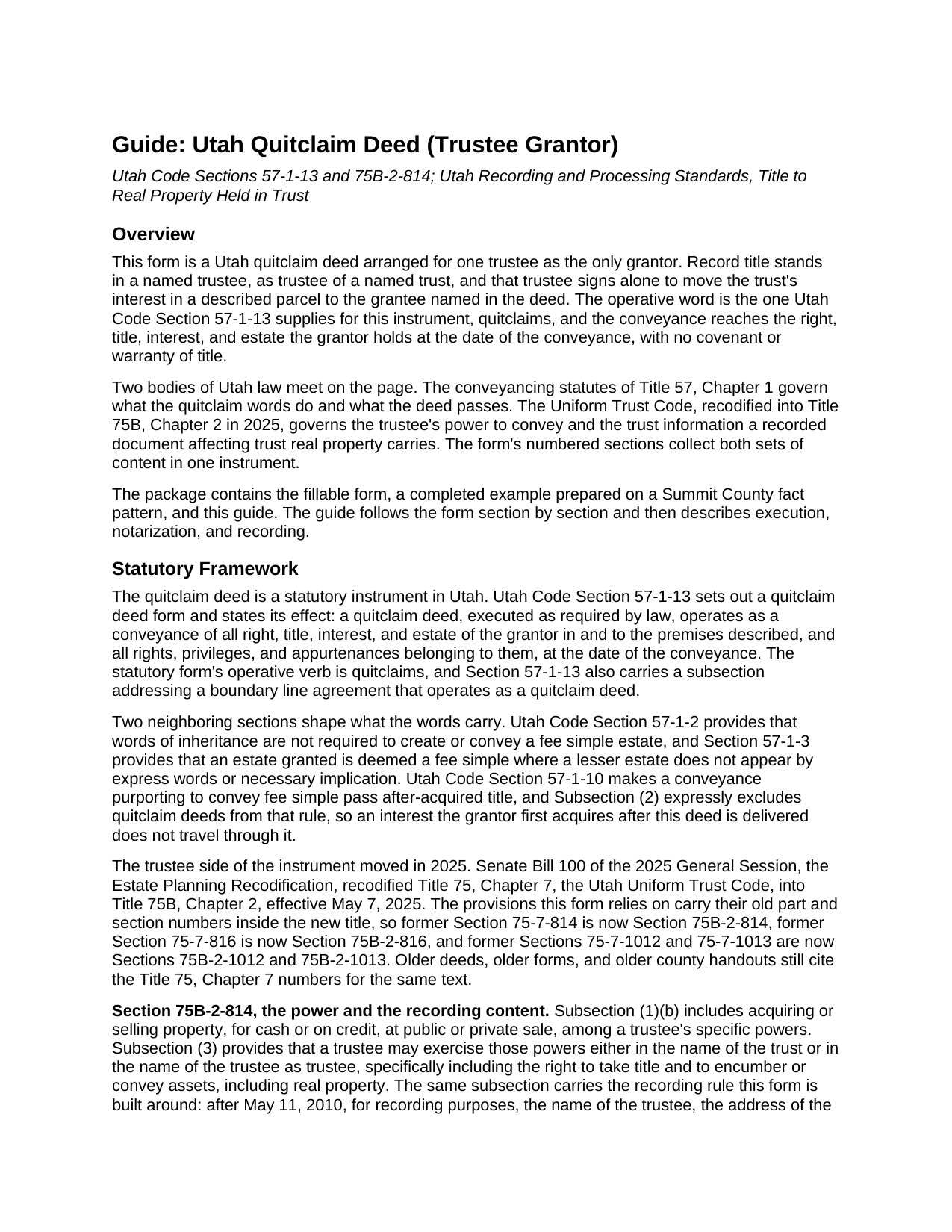 Washington County Quitclaim Deed (Trustee Grantor) Guide