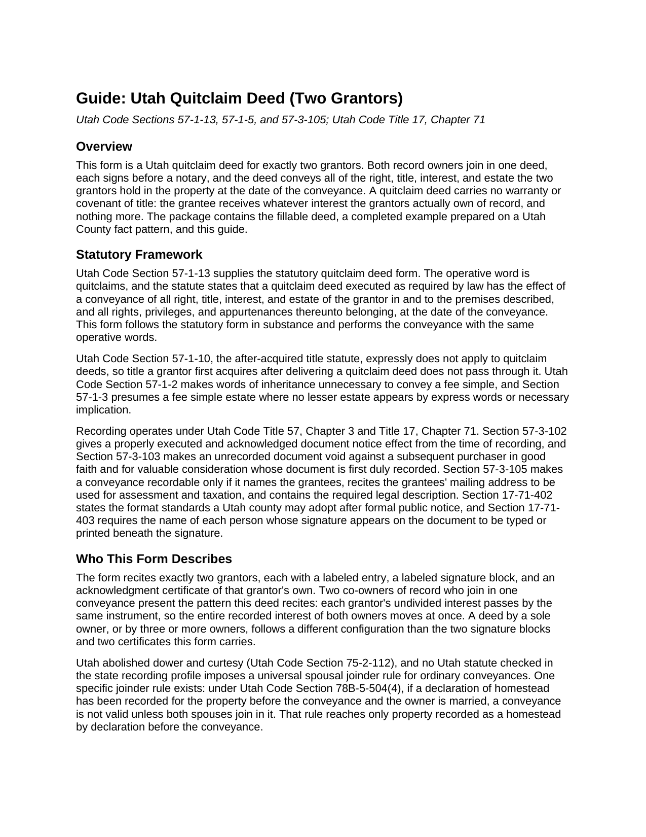 Daggett County Quitclaim Deed (Two Grantors) Guide