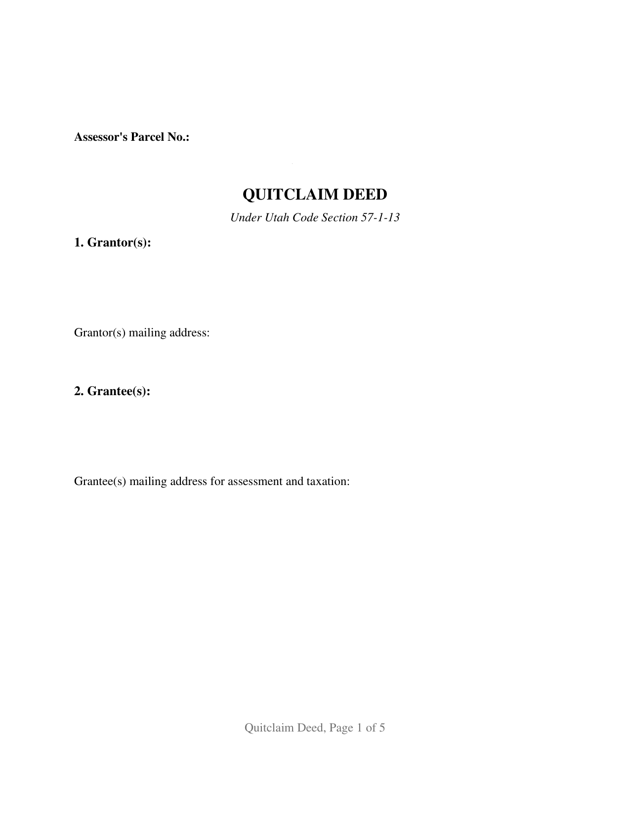 Cache County Quitclaim Deed Form