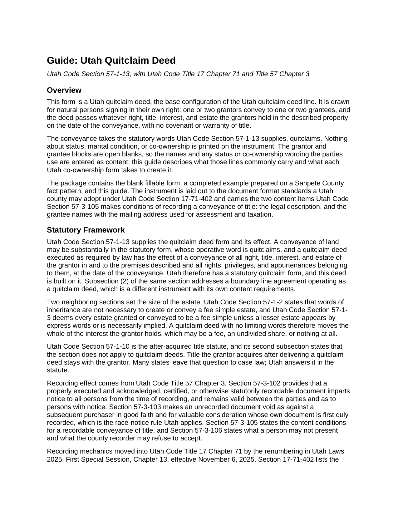 Cache County Quitclaim Deed Guide