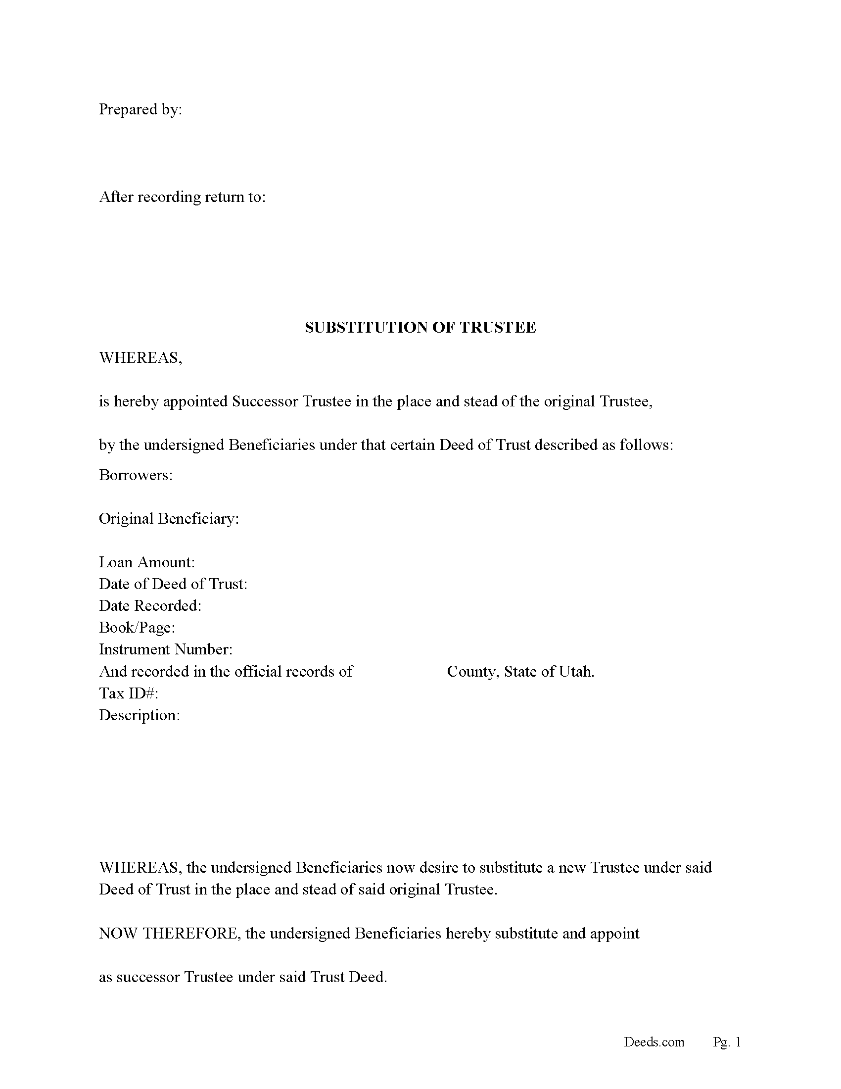 Davis County Substitution of Trustee Form