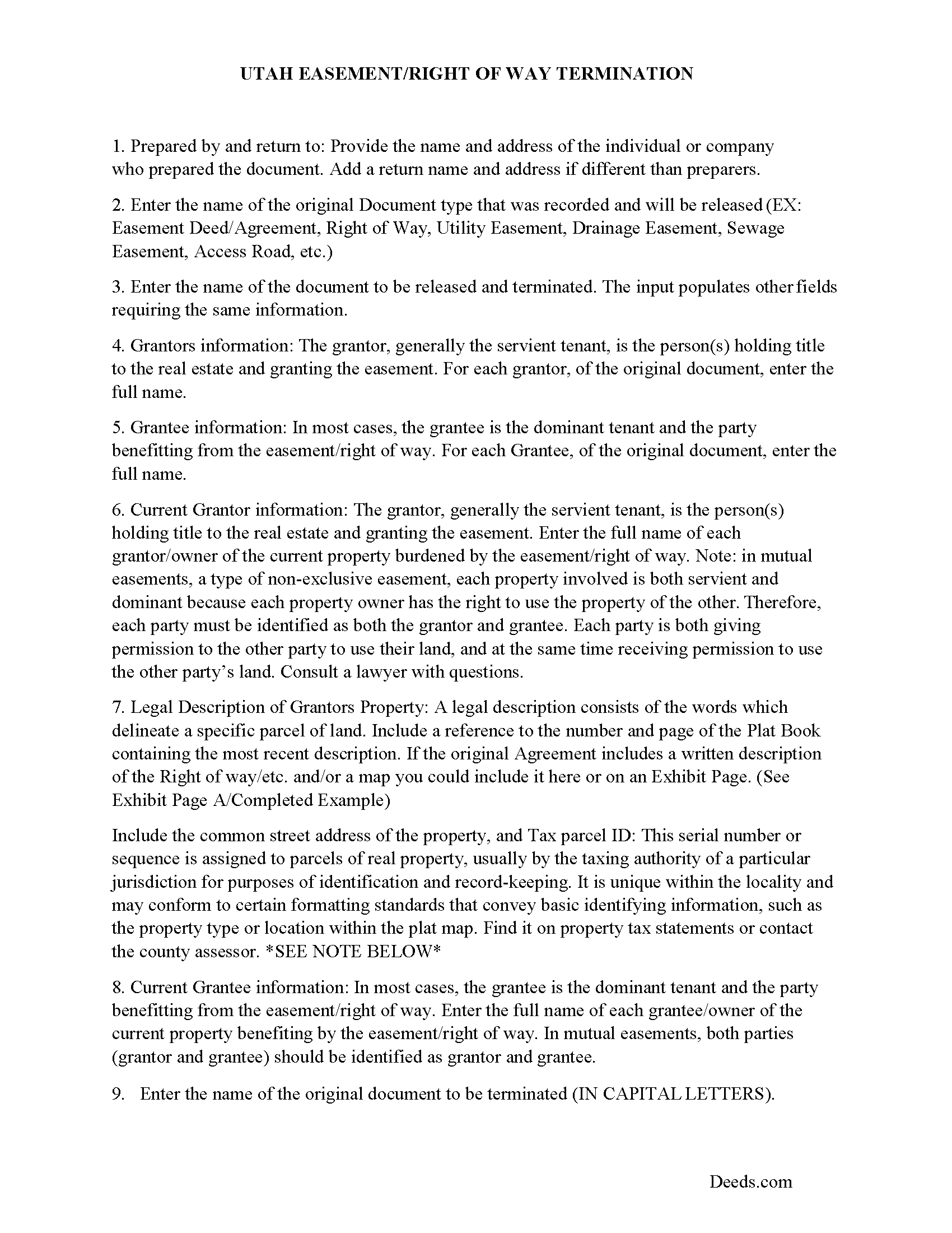 Davis County Guidelines for Release of Easement