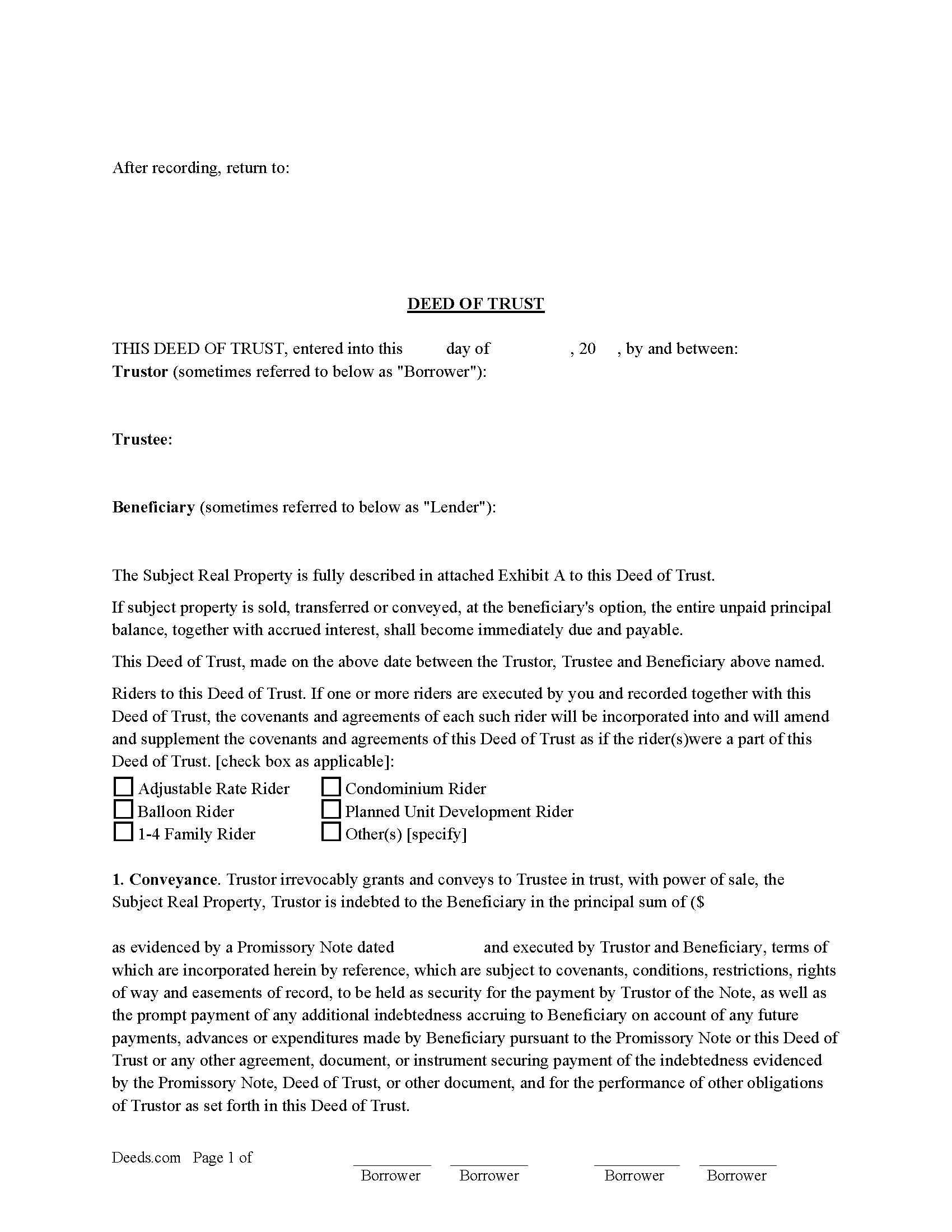 Deed of Trust and Promissory Note
