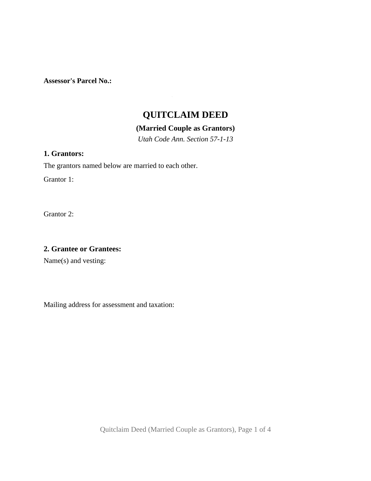 Utah Quitclaim Deed (Married Couple as Grantors)