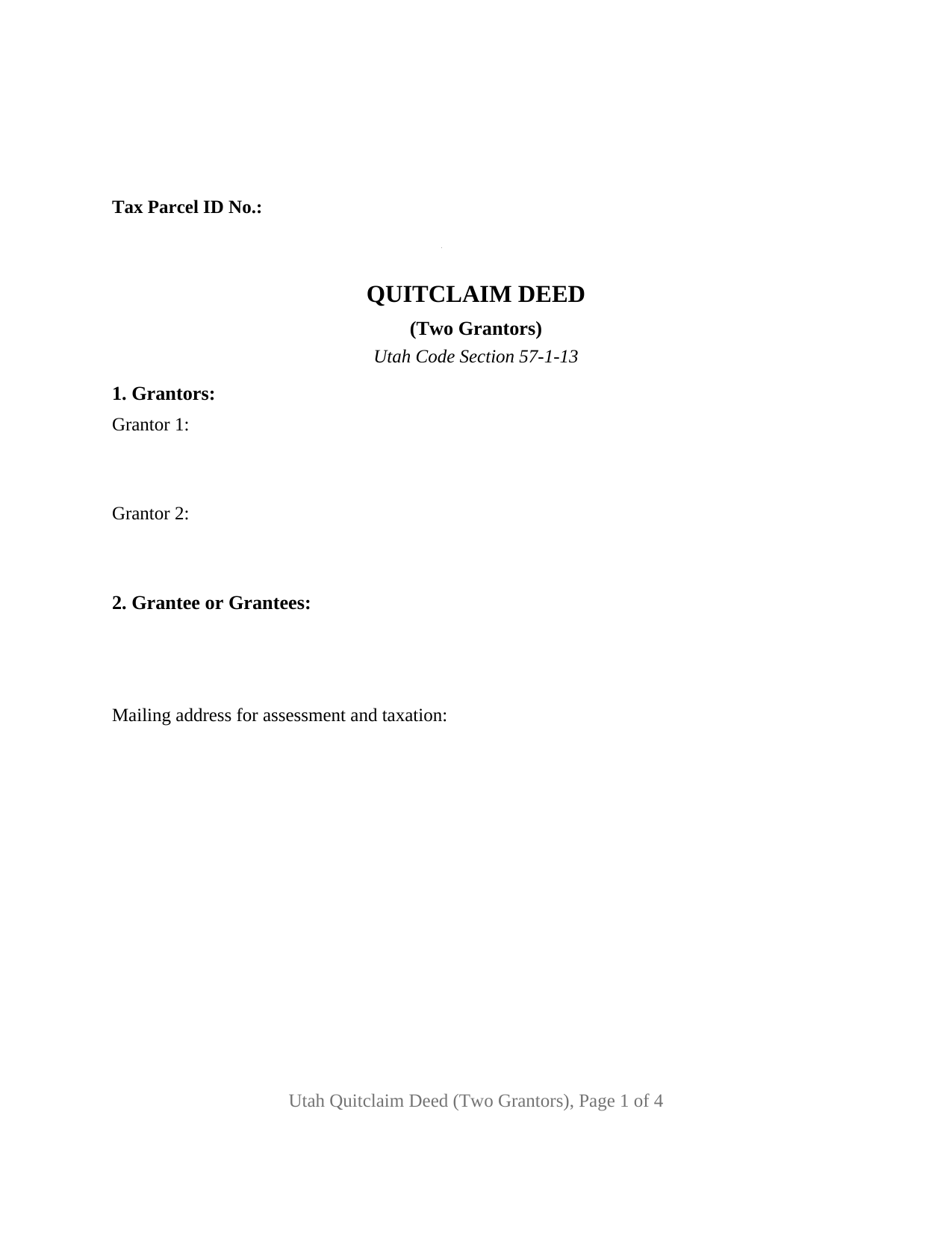 Utah Quitclaim Deed (Two Grantors)