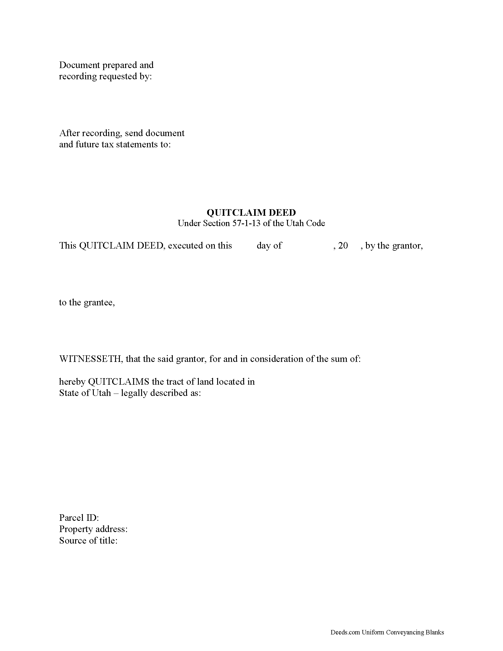 Utah Quitclaim Deed Image