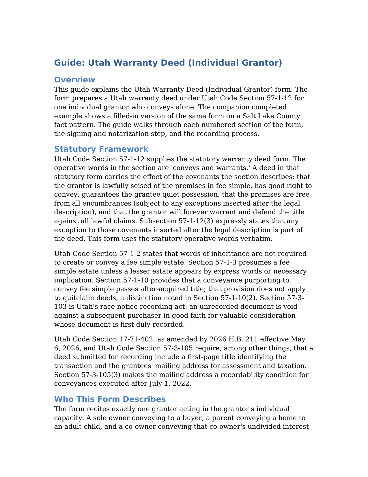 Wayne County Warranty Deed (Individual Grantor) Guide