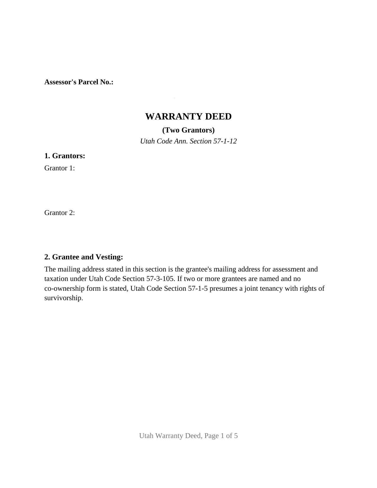 Millard County Warranty Deed (Two Grantors) Form