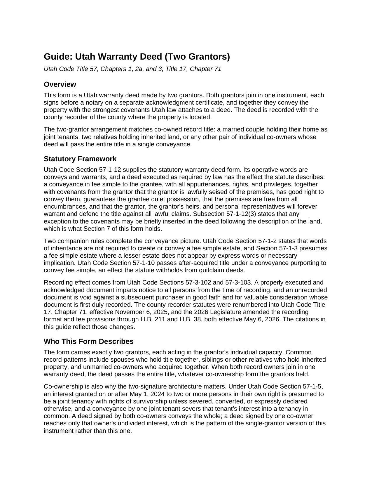 Millard County Warranty Deed (Two Grantors) Guide