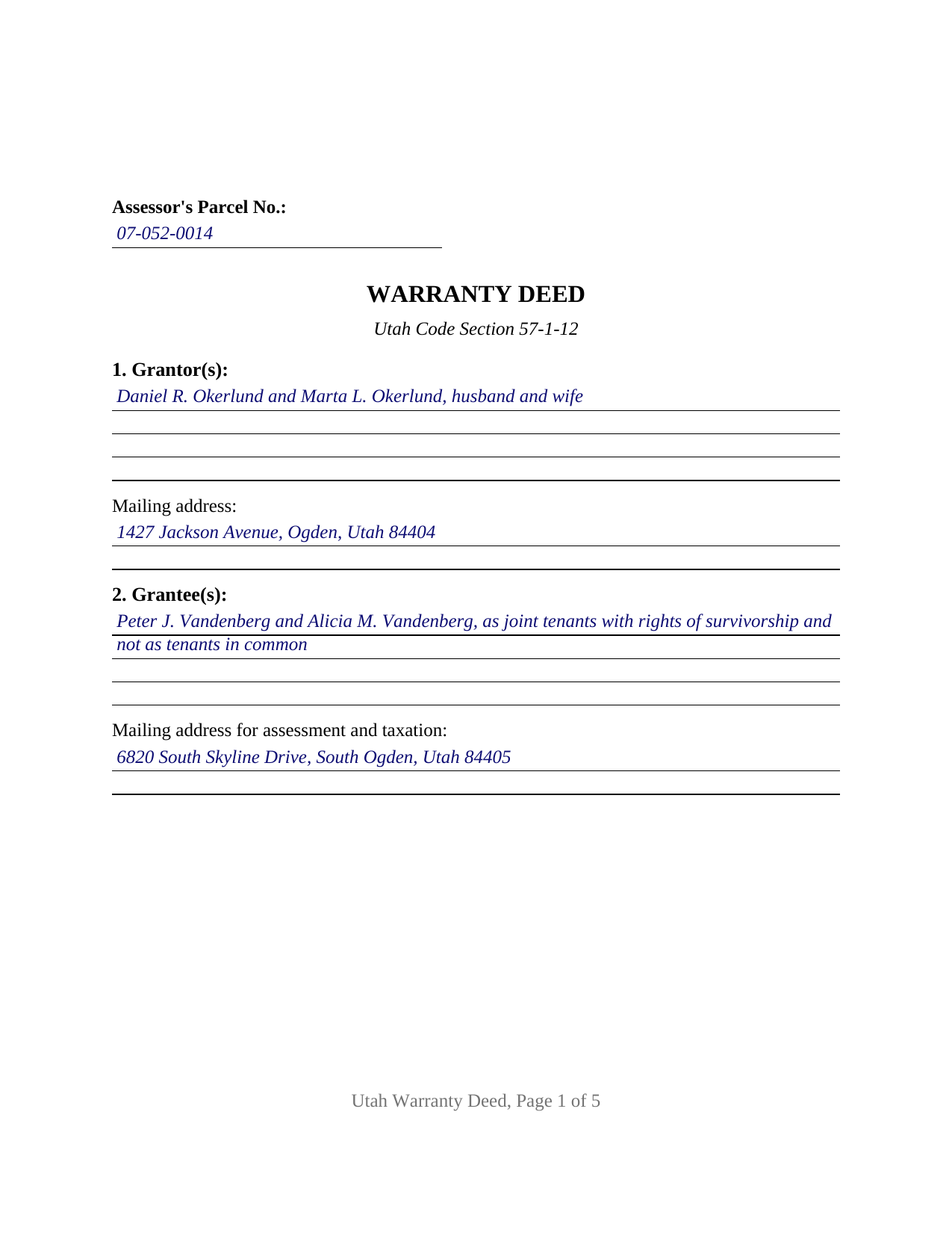 Summit County Completed Example of the Warranty Deed Document