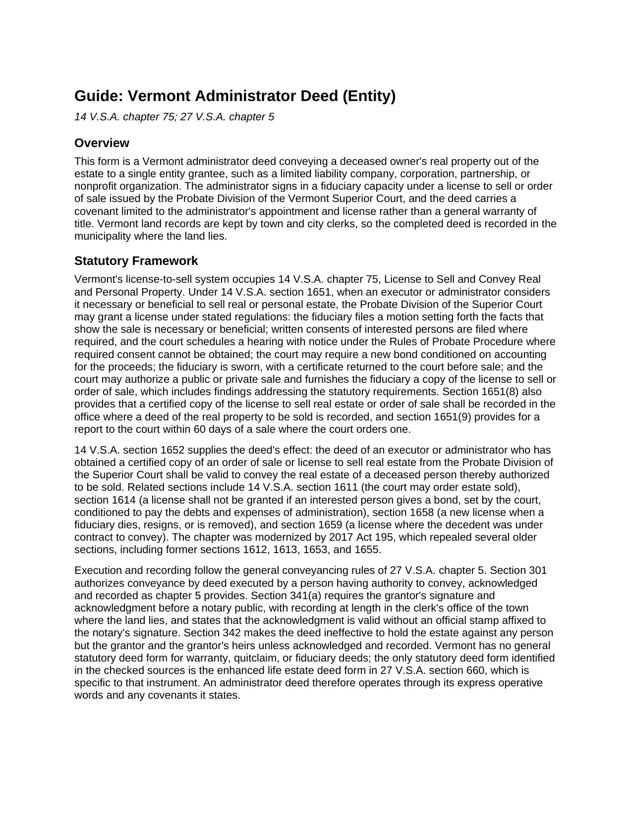 Essex County Administrator Deed (Entity) Guide