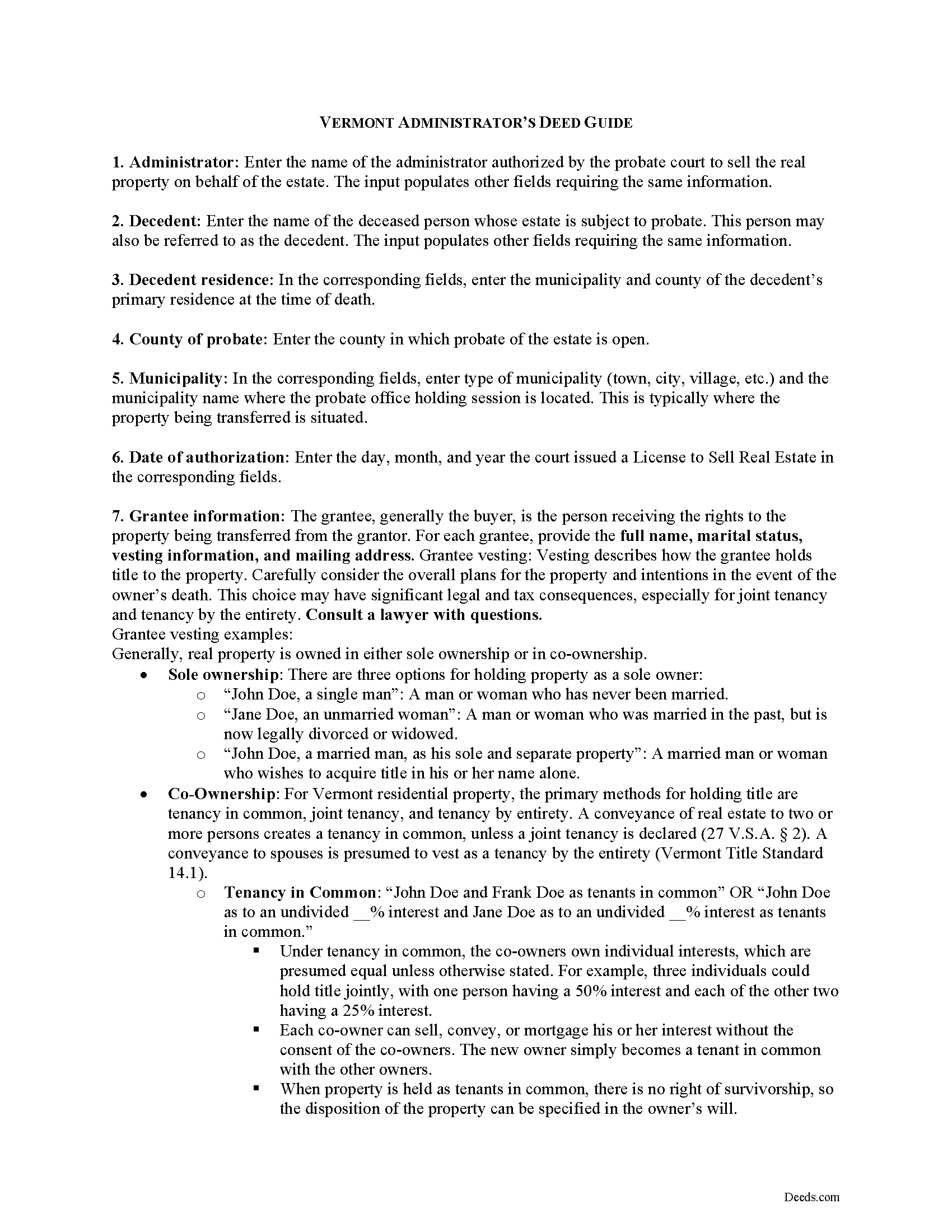 Addison County Administrator Deed Guide