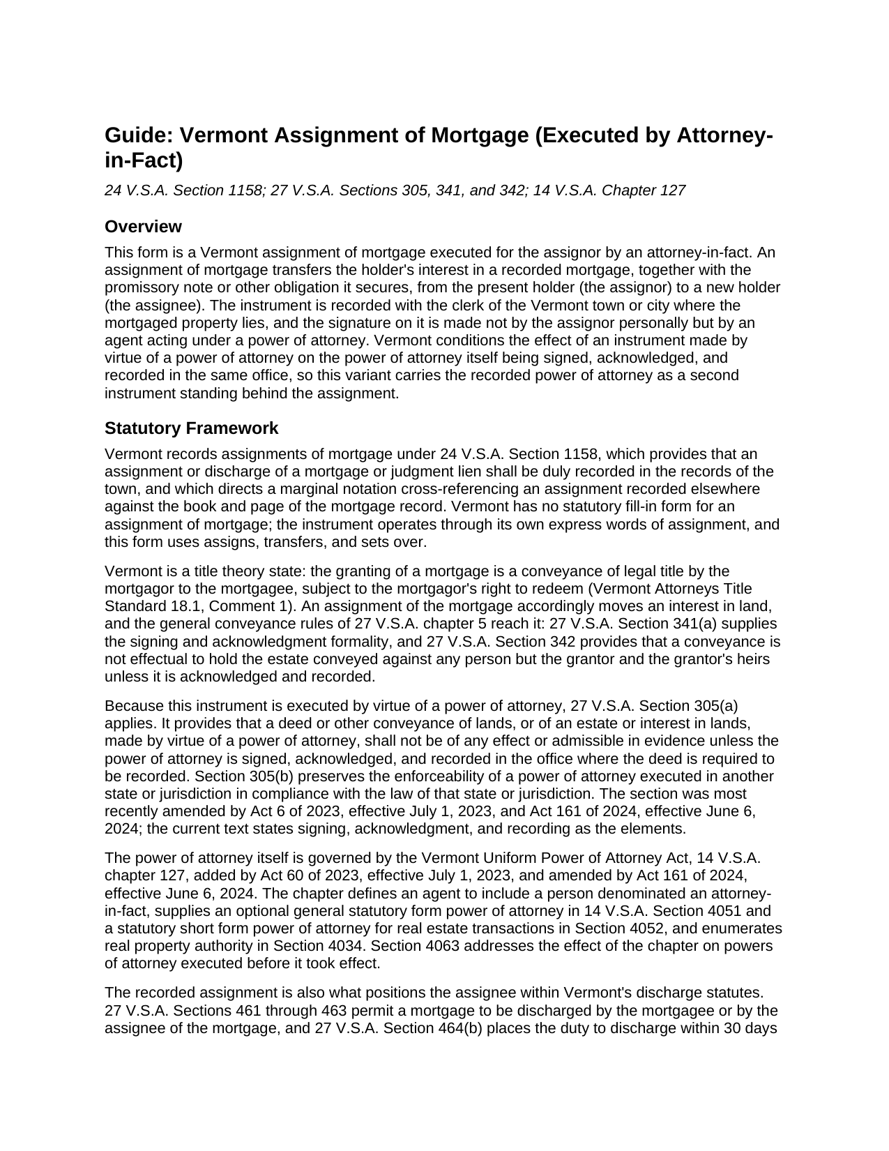 Essex County Assignment of Mortgage (Executed by Attorney-in-Fact) Guide