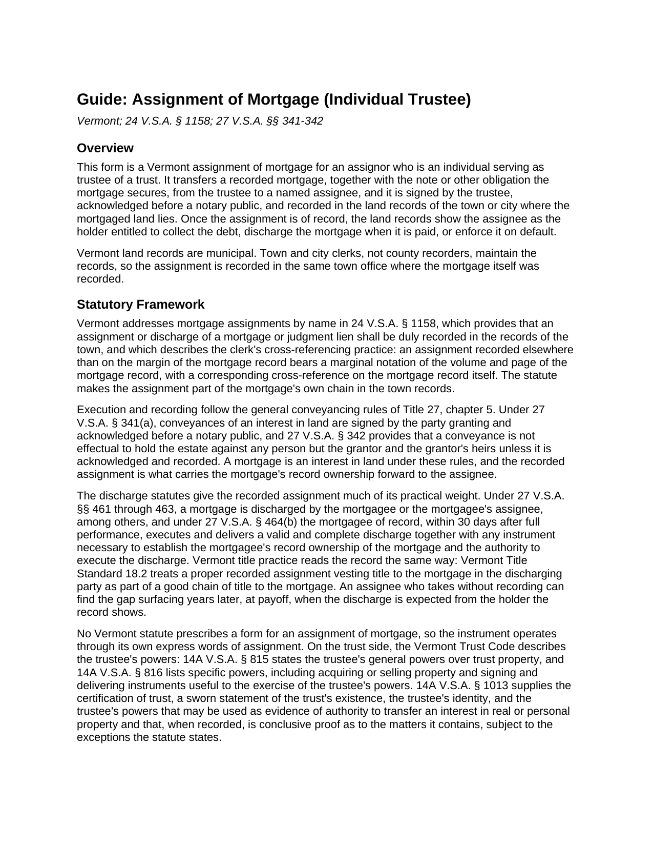 Essex County Assignment of Mortgage (Individual Trustee) Guide