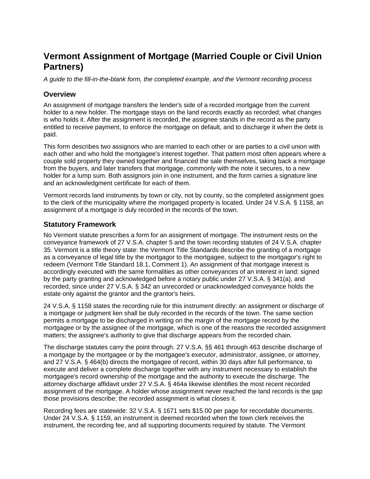 Essex County Assignment of Mortgage (Married Couple or Civil Union Partners) Guide