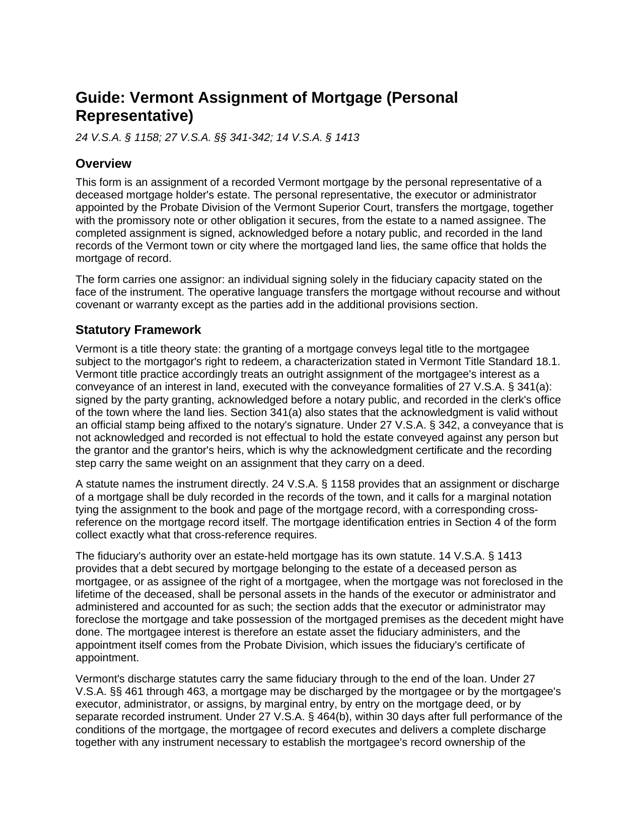 Essex County Assignment of Mortgage (Personal Representative) Guide