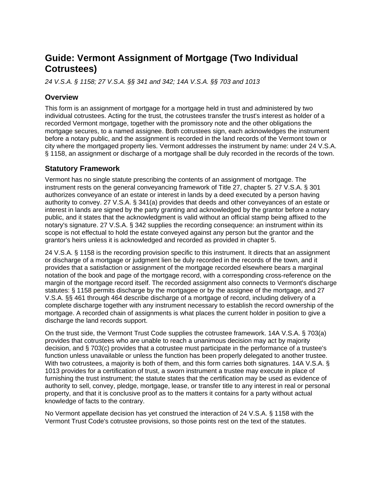 Essex County Assignment of Mortgage (Two Individual Cotrustees) Guide