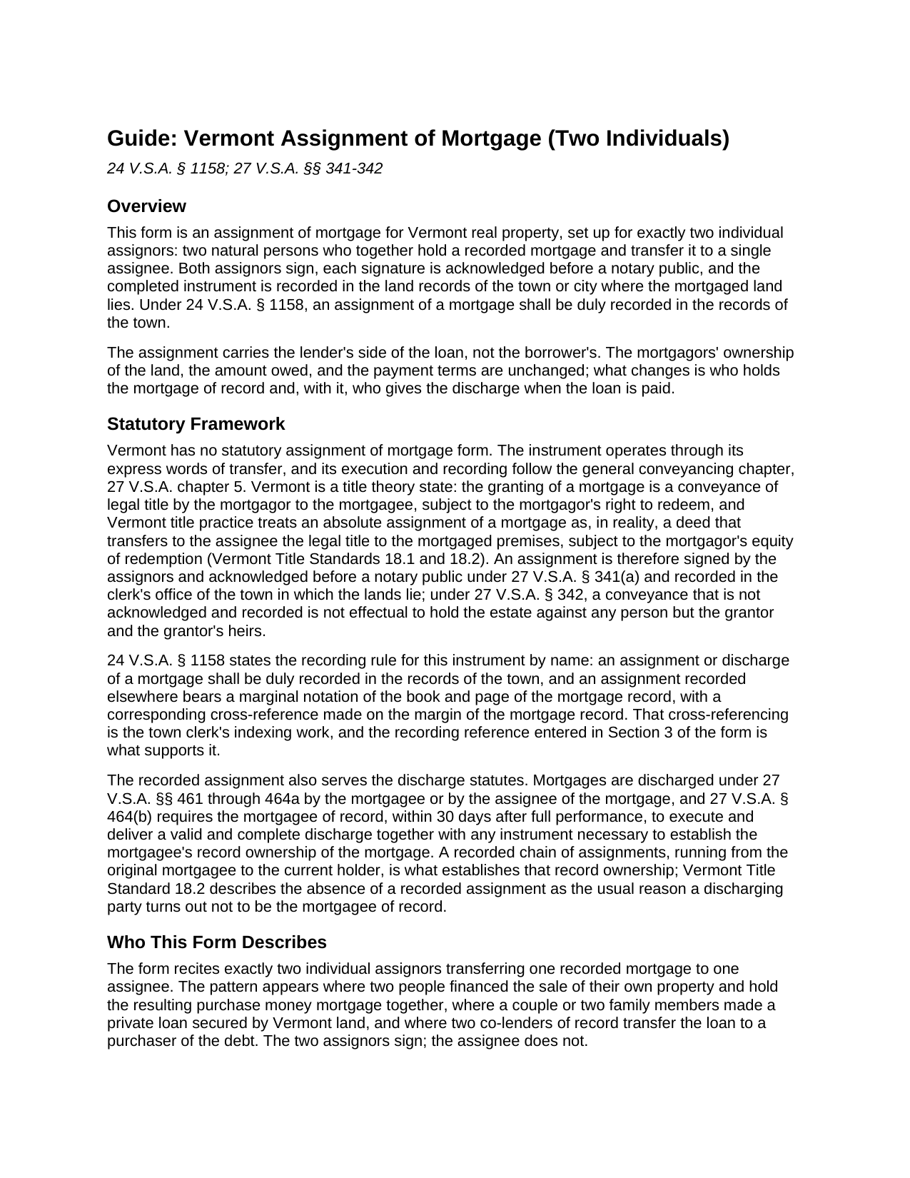 Essex County Assignment of Mortgage (Two Individuals) Guide
