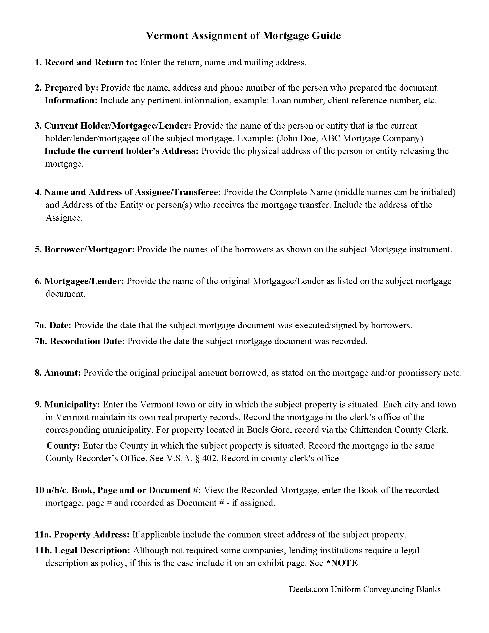 Washington County Assignment of Mortgage Guidelines