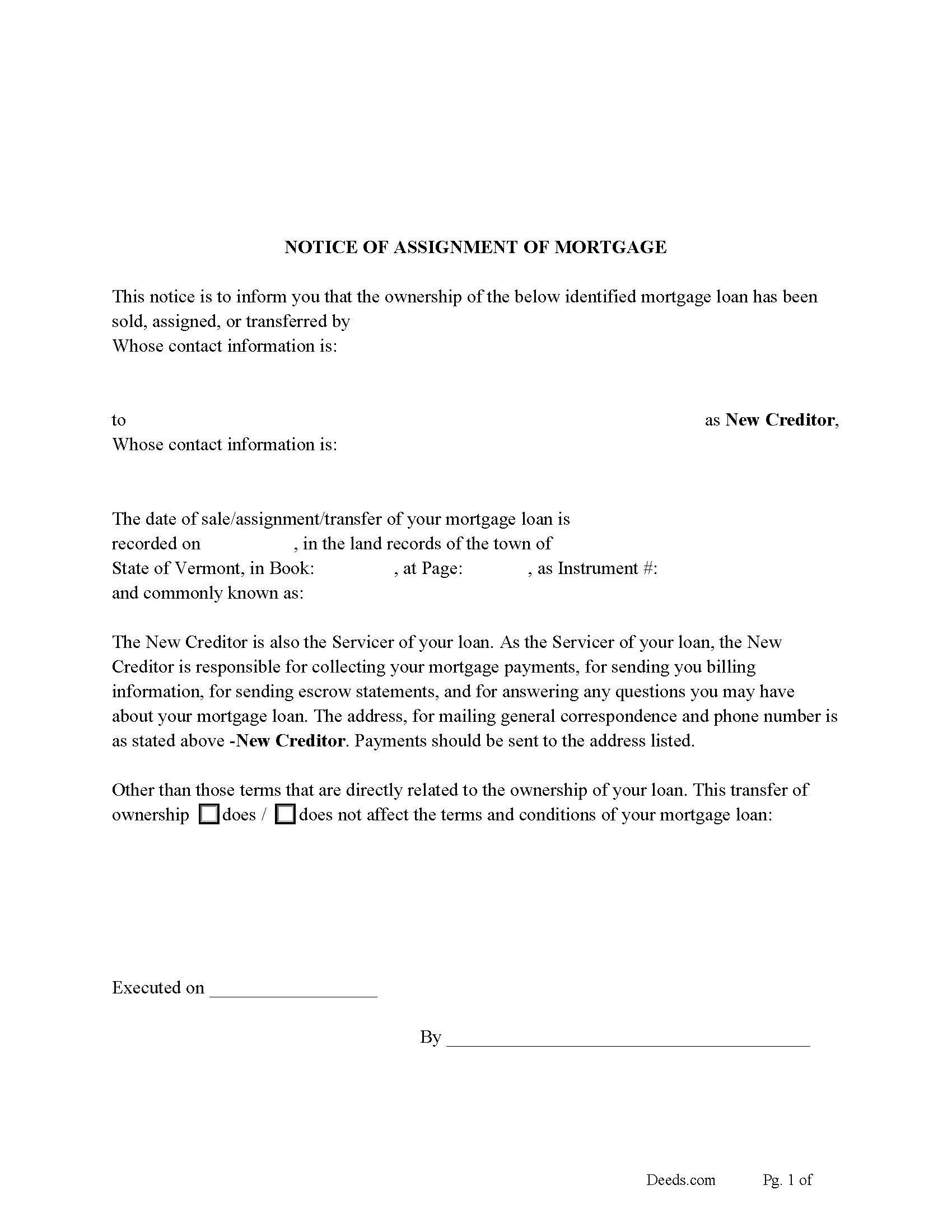 Notice of Assignment of Mortgage Form