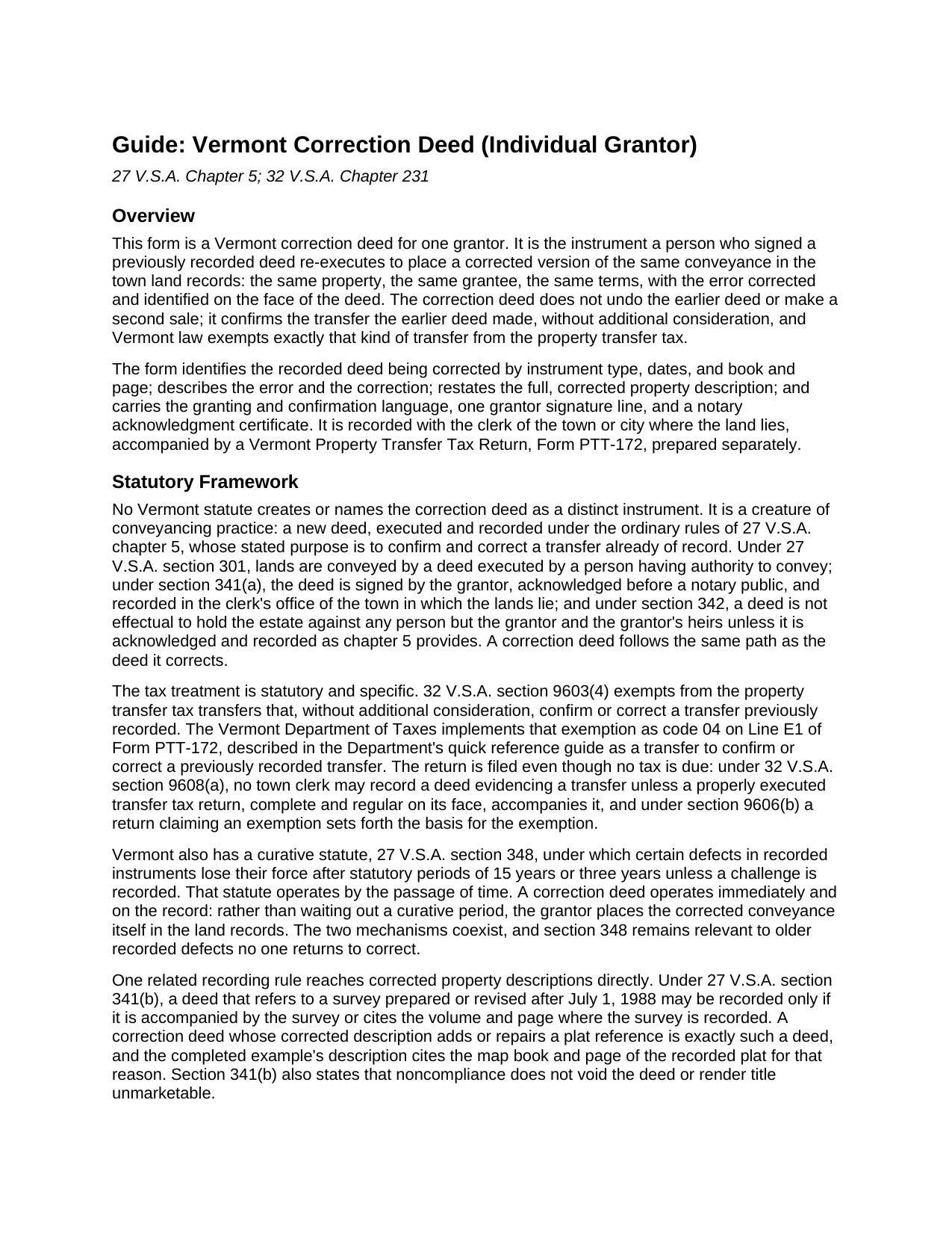 Essex County Correction Deed (Individual Grantor) Guide