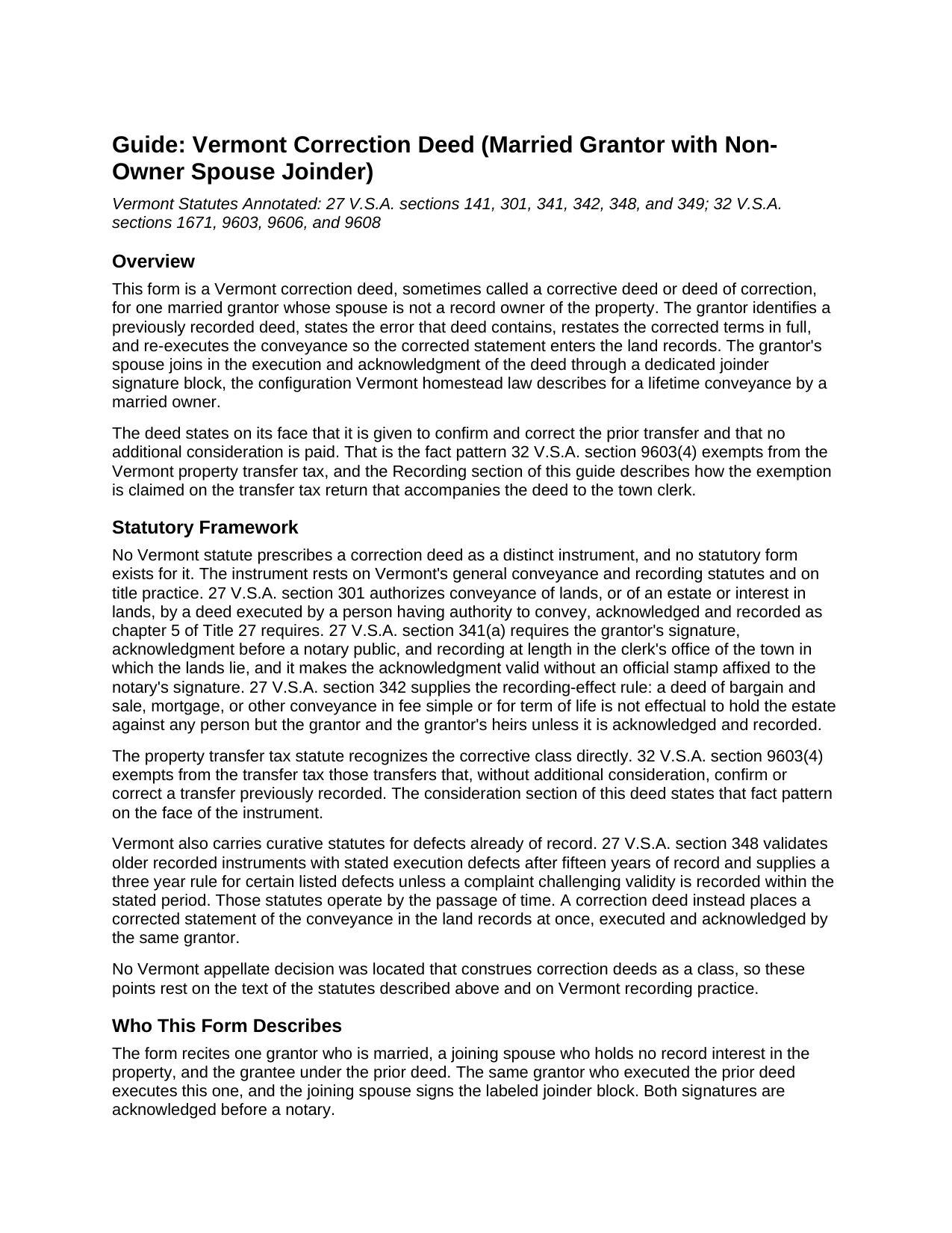 Essex County Correction Deed (Married Grantor with Non-Owner Spouse Joinder) Guide