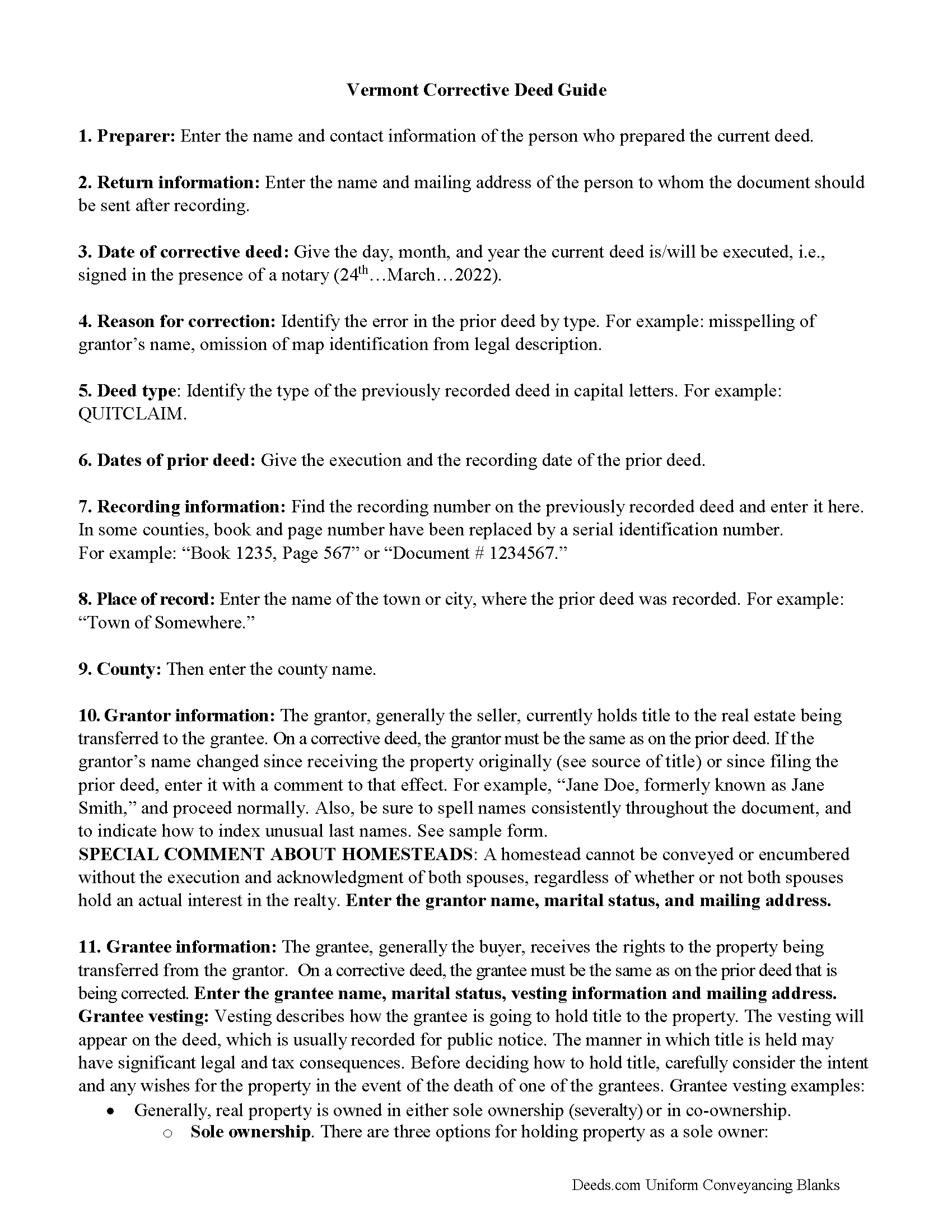 Windsor County Correction Deed Guide