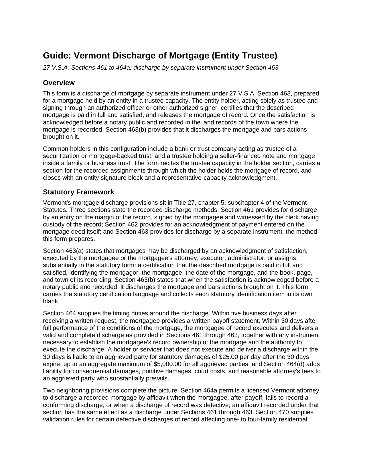 Essex County Discharge of Mortgage (Entity Trustee) Guide