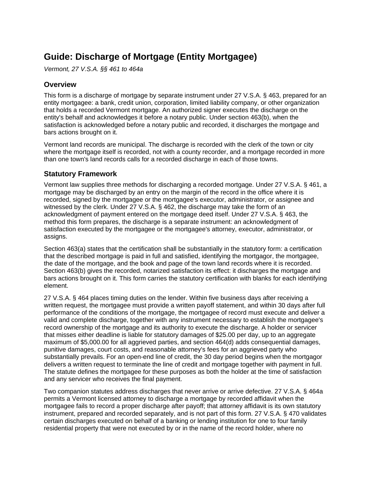 Essex County Discharge of Mortgage (Entity) Guide