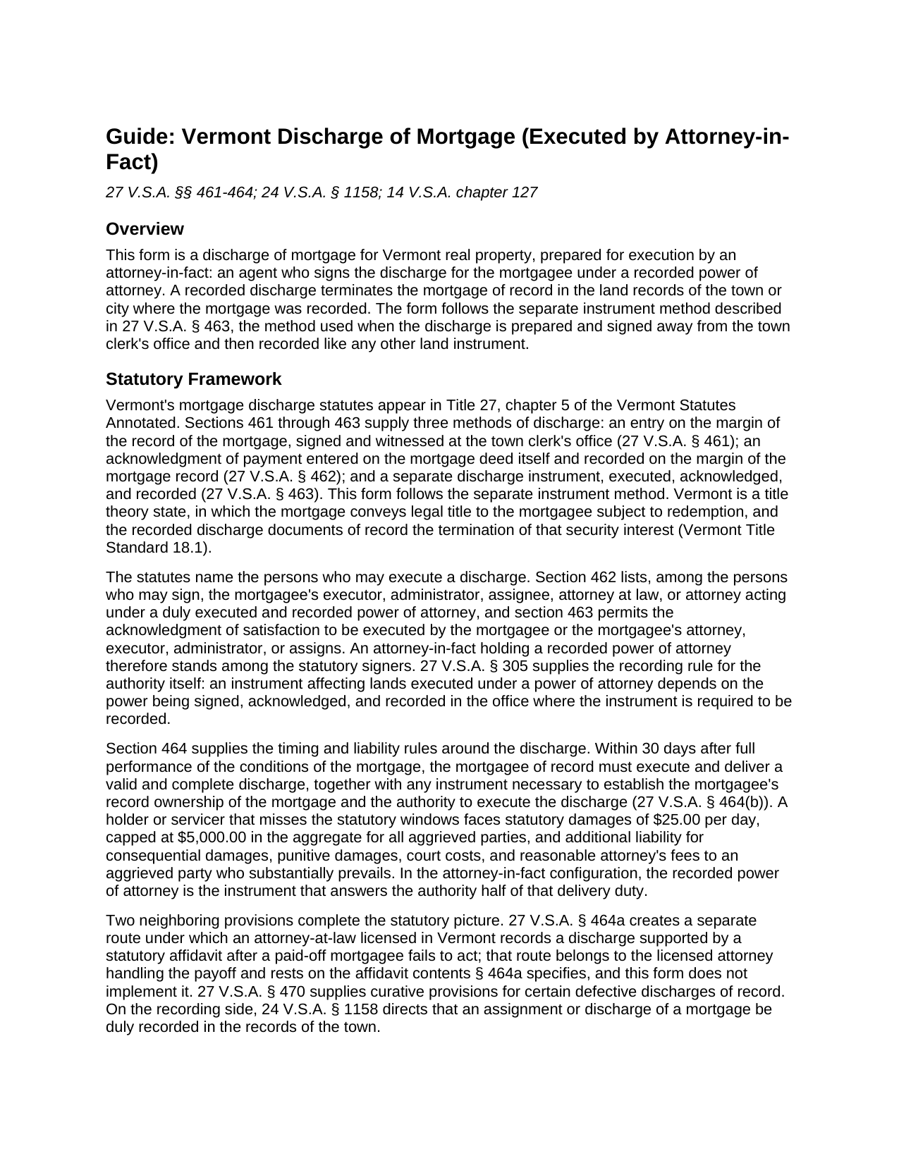 Essex County Discharge of Mortgage (Executed by Attorney-in-Fact) Guide