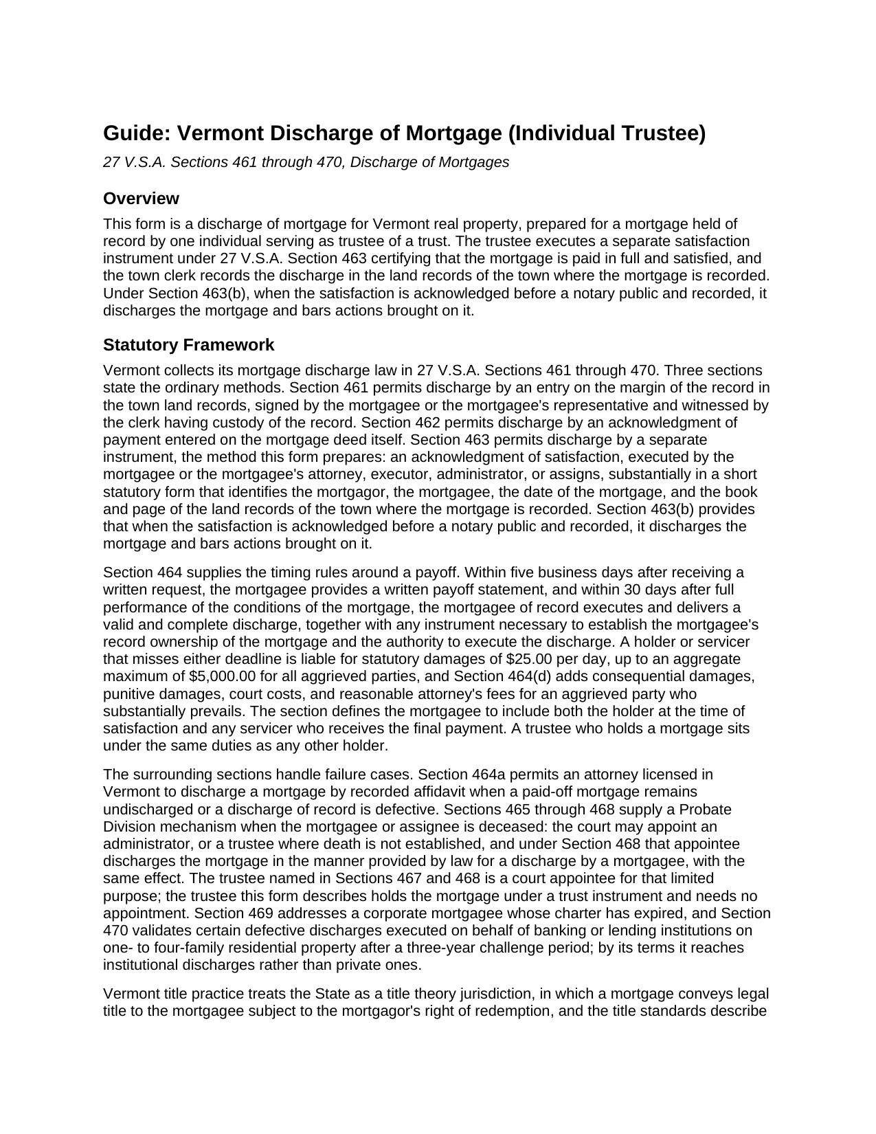 Essex County Discharge of Mortgage (Individual Trustee) Guide