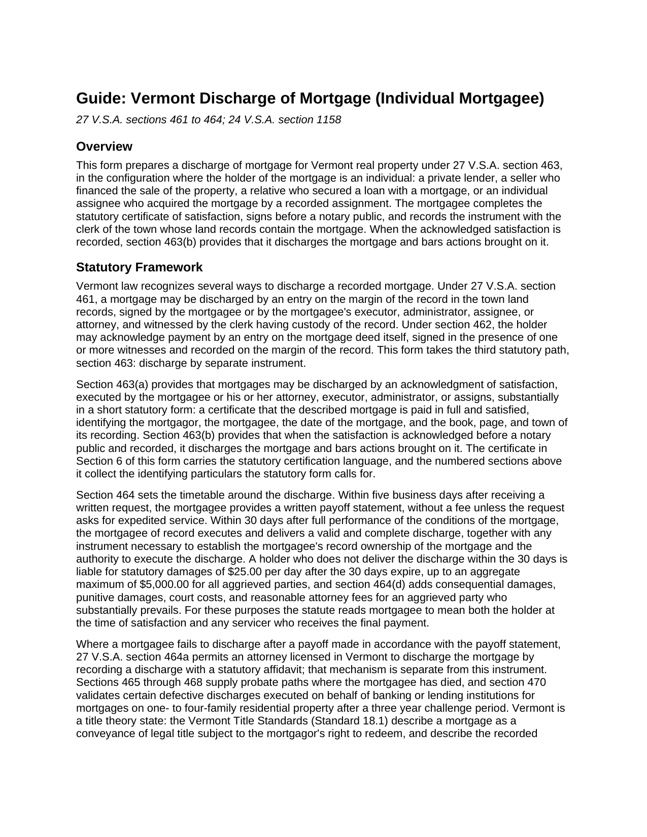 Essex County Discharge of Mortgage (Individual) Guide