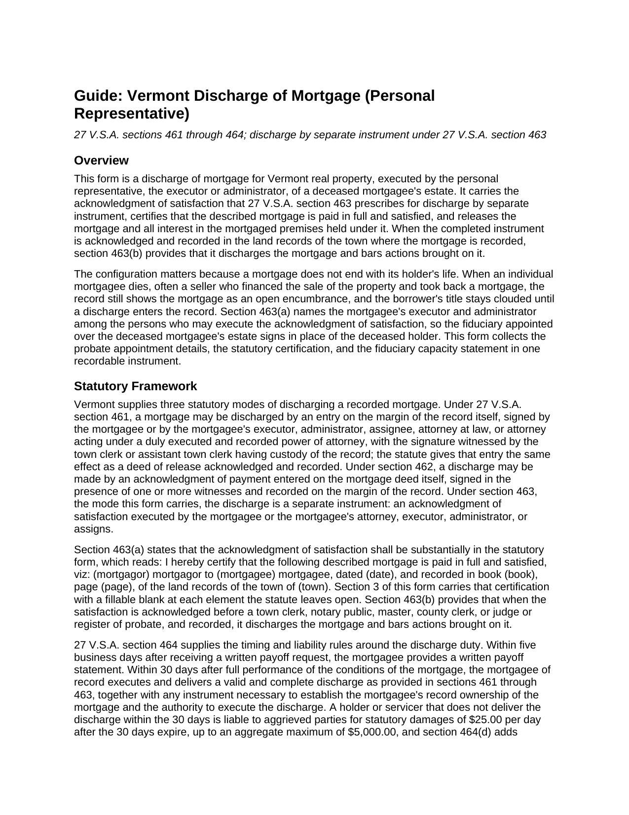 Essex County Discharge of Mortgage (Personal Representative) Guide