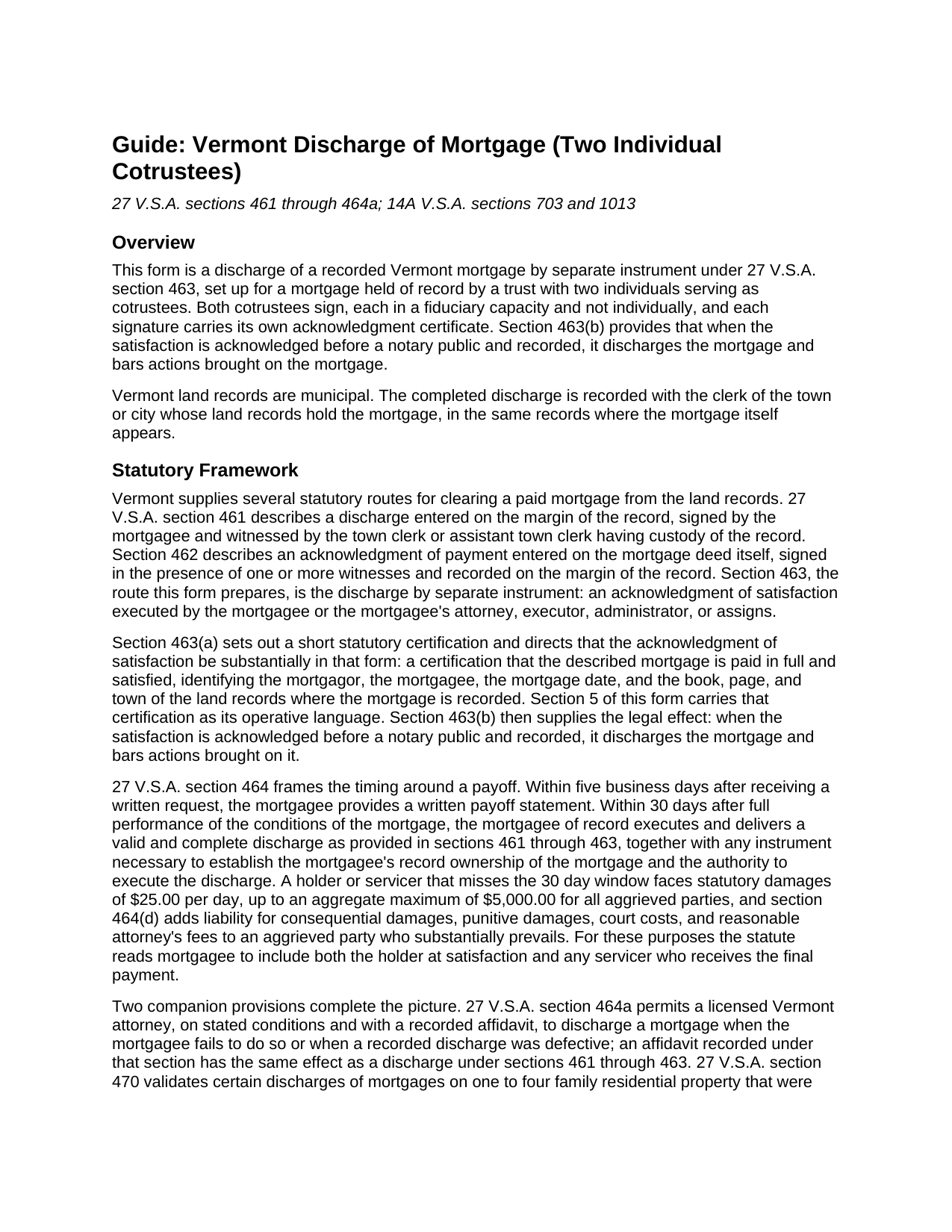 Essex County Discharge of Mortgage (Two Individual Cotrustees) Guide