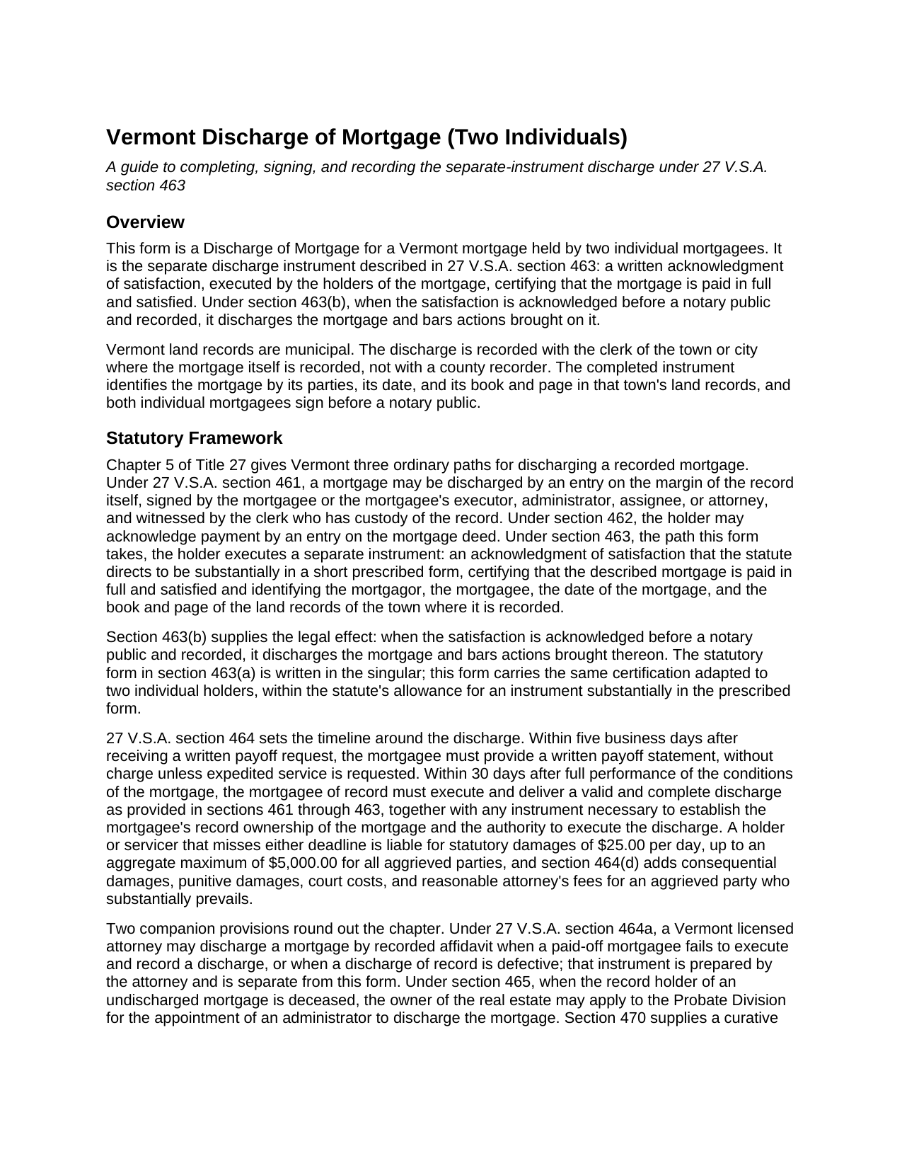 Essex County Discharge of Mortgage (Two Individuals) Guide